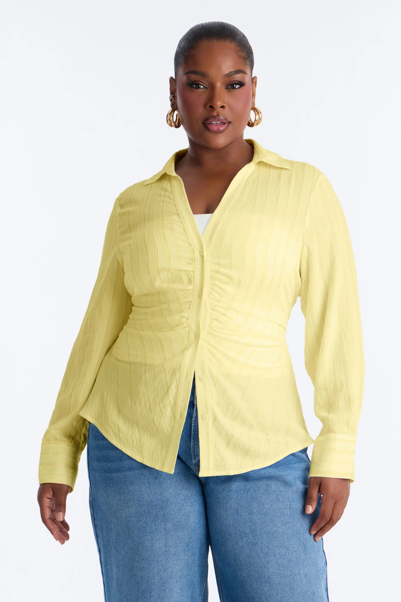 Spring Walks Ruched Linen Shirt - Butter Yellow - Image 4