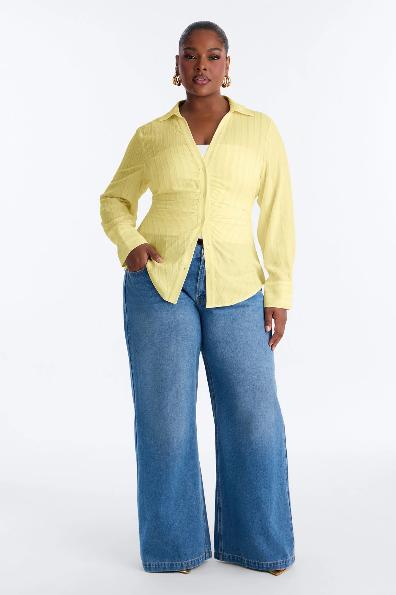 Spring Walks Ruched Linen Shirt - Butter Yellow - Image 5