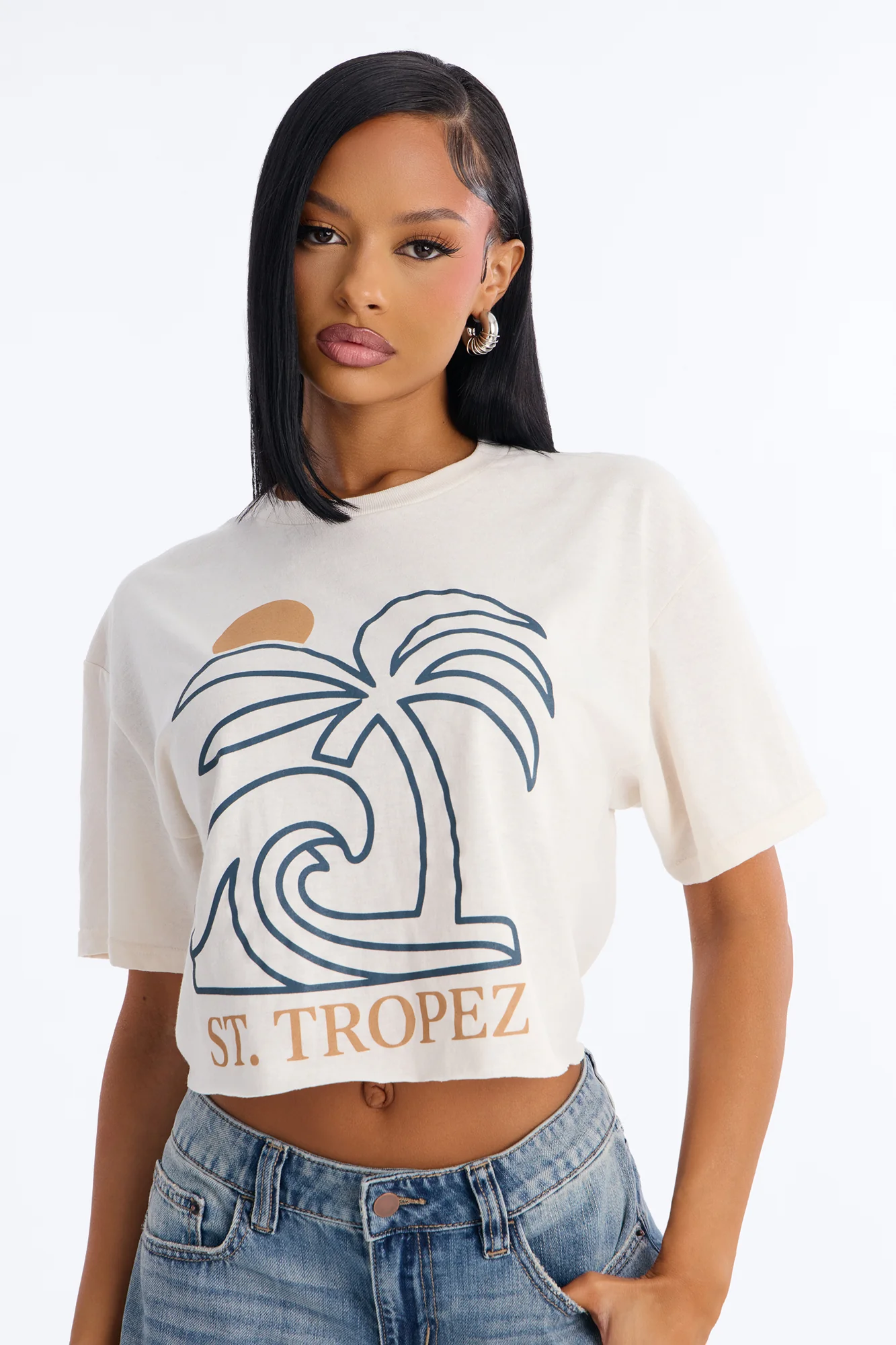 St. Tropez Cropped Baby T-Shirt - Off White