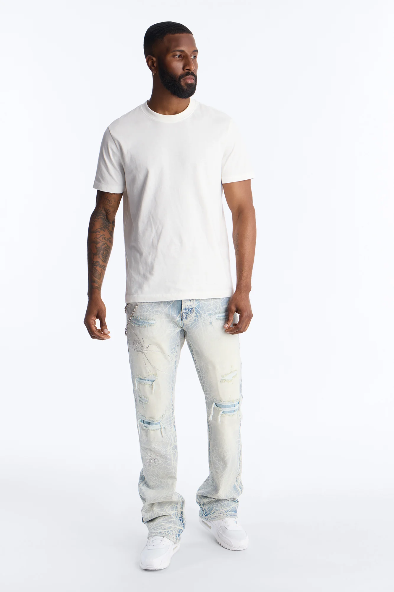 Stacked Skinny Flare Eternal Jeweled Web Jean - Light Wash - Image 2