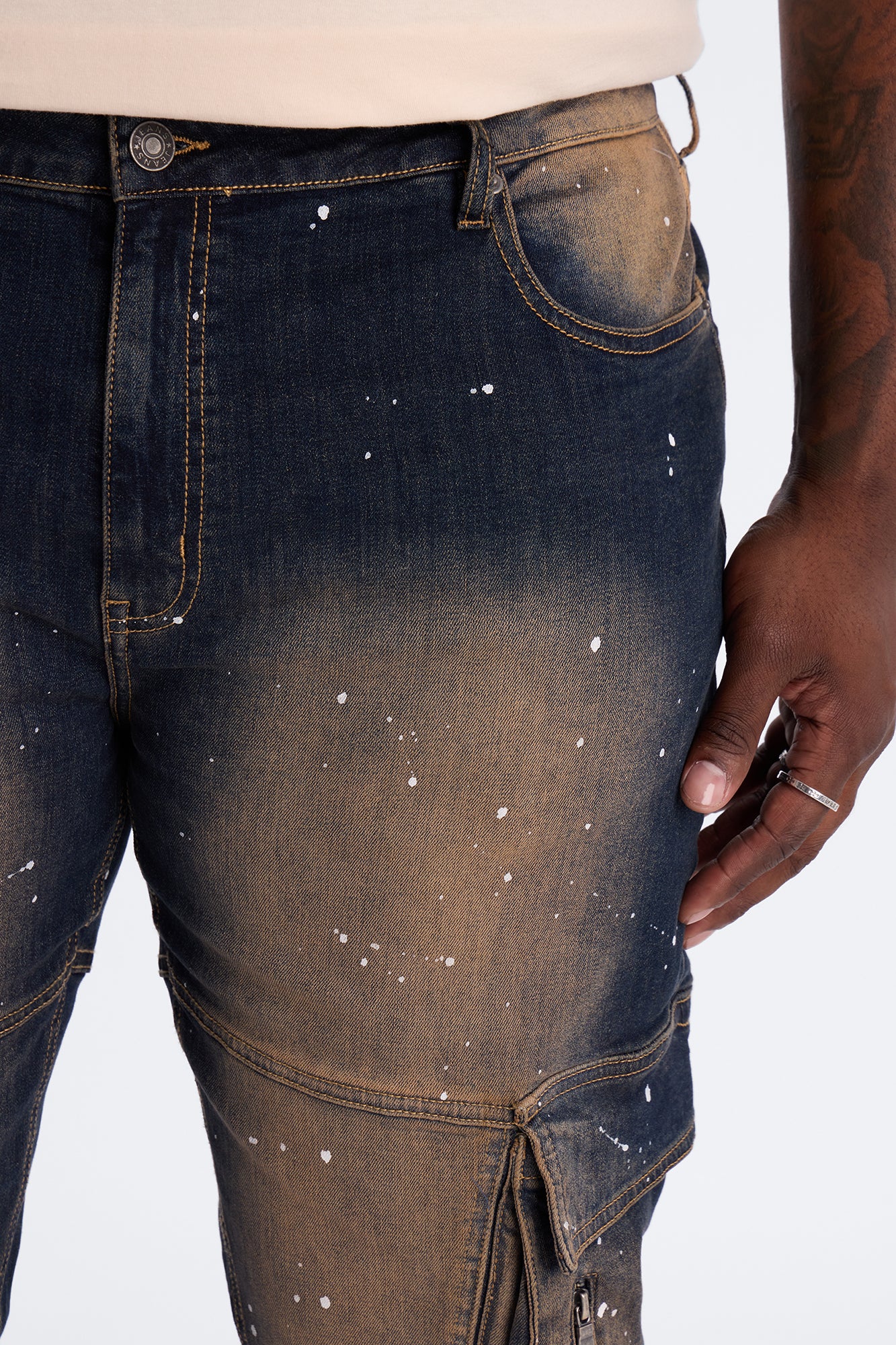 Stacked Skinny Flare Hazmat Cargo Jean - Dark Wash - Image 8
