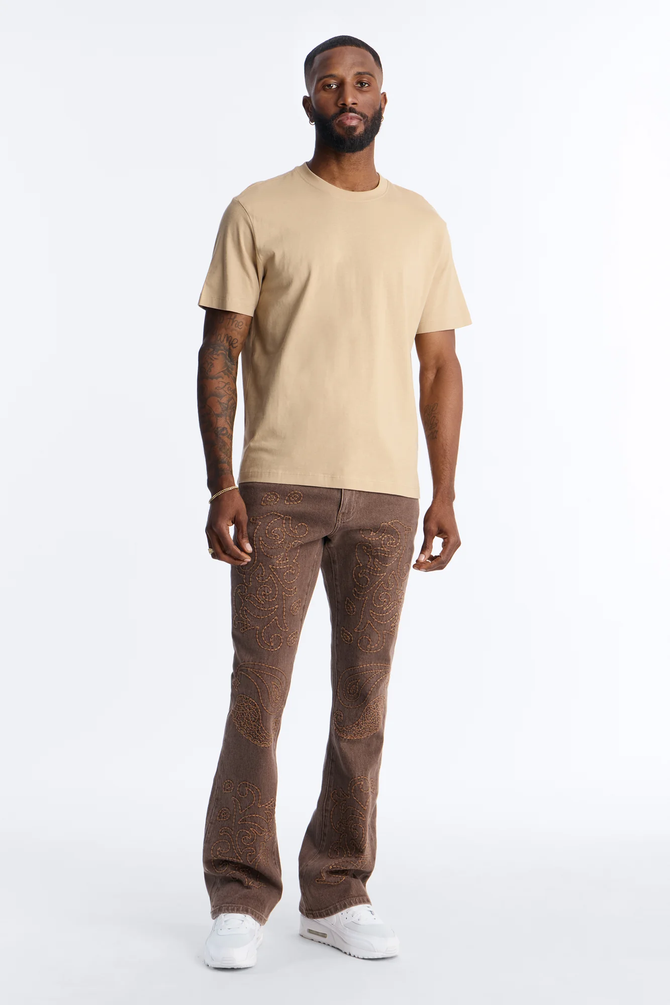 Stacked Skinny Flare Paisley Rodeo Jean - Brown - Image 2