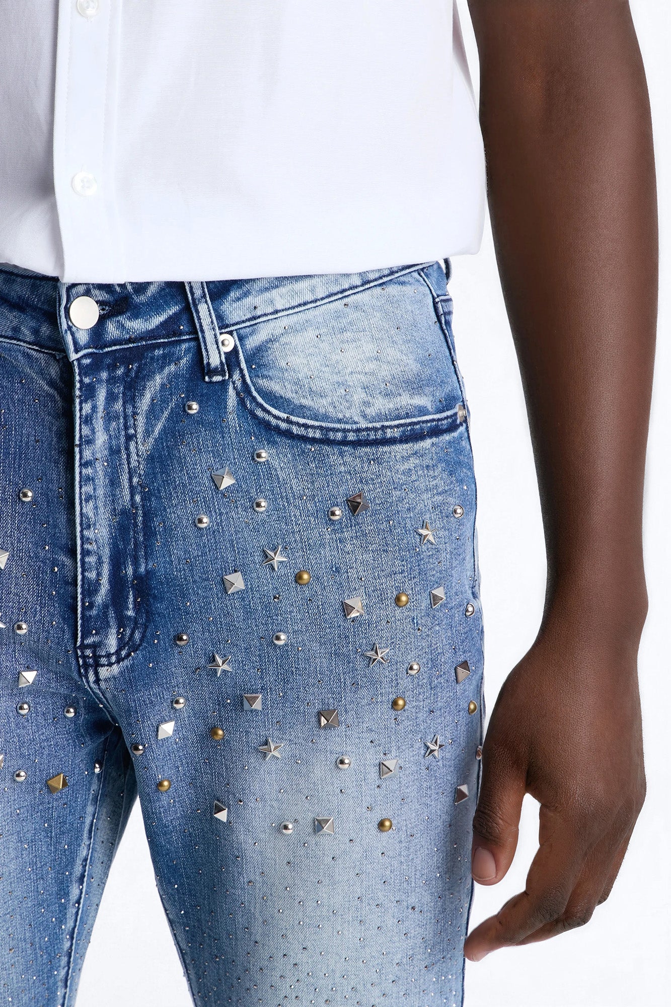 Stacked Skinny Flare Star Burst Jeans - Medium Blue Wash - Image 3