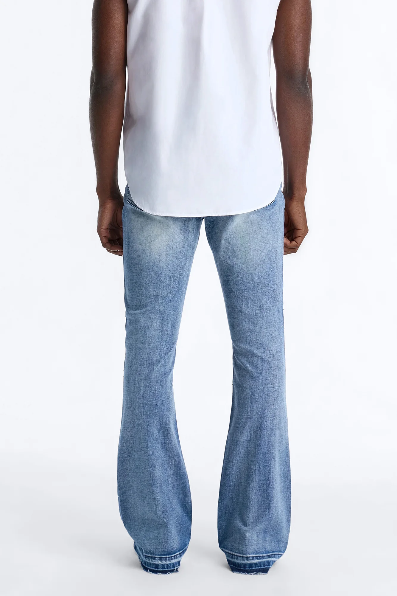 Stacked Skinny Flare Star Burst Jeans - Medium Blue Wash - Image 4