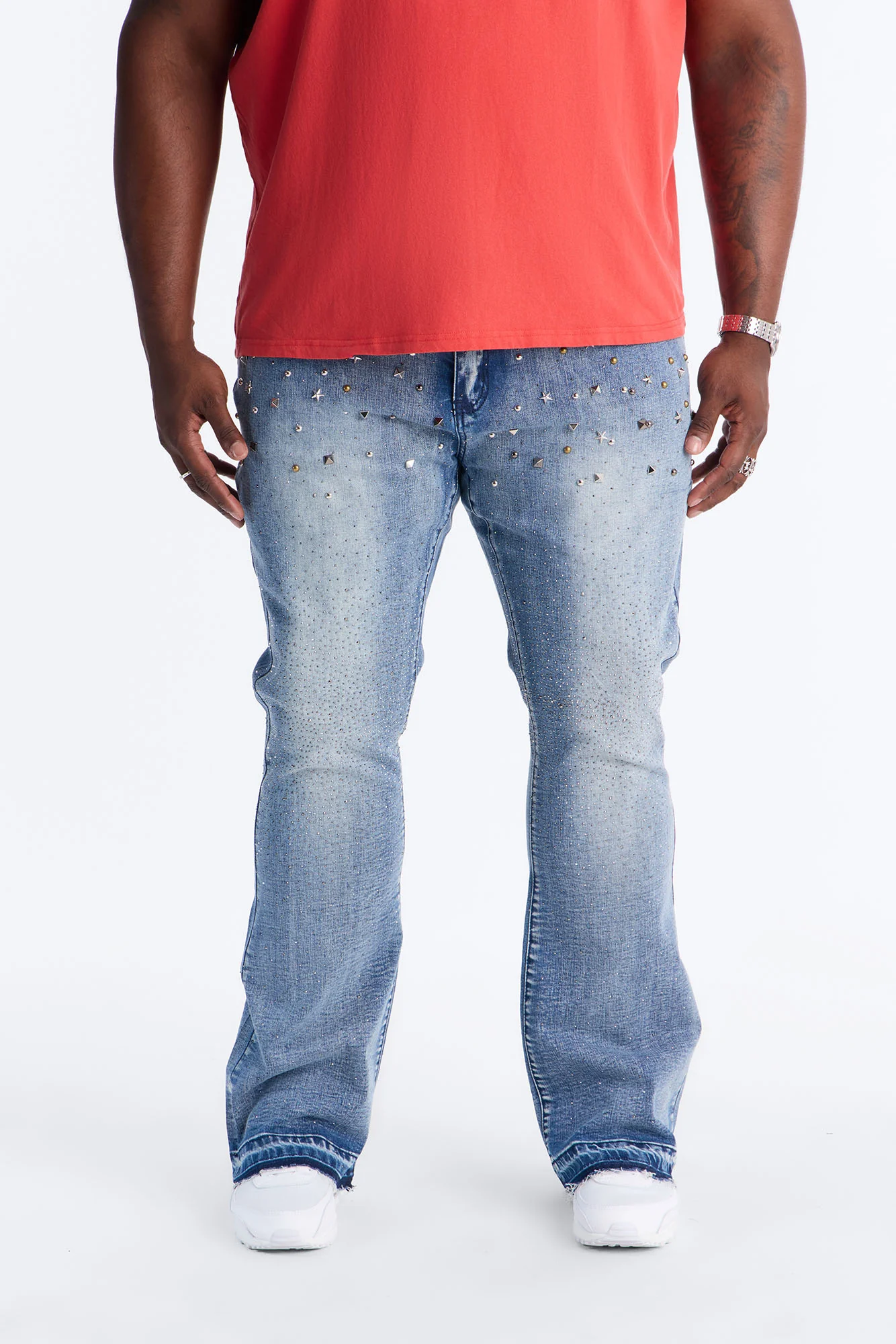 Stacked Skinny Flare Star Burst Jeans - Medium Blue Wash - Image 5