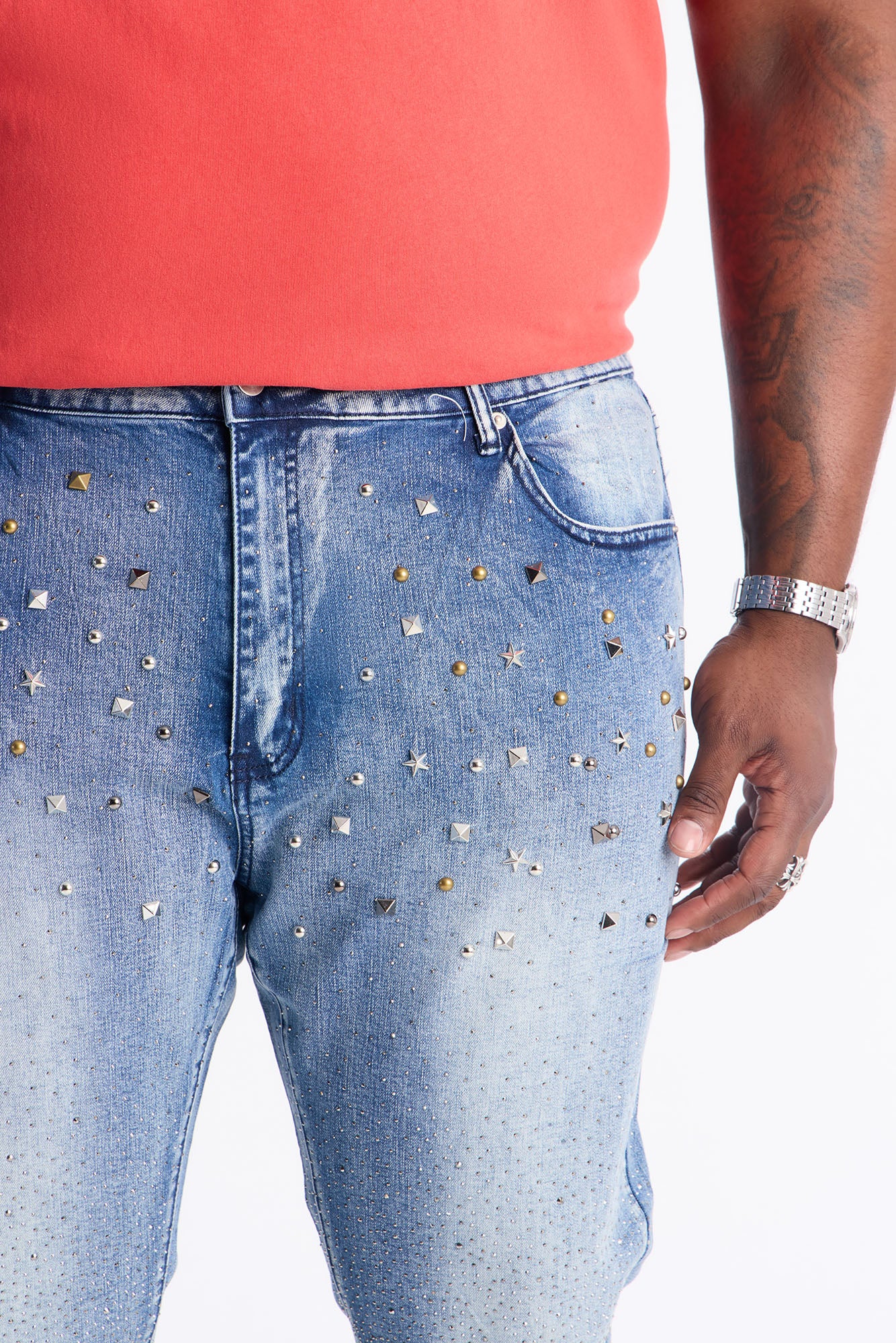 Stacked Skinny Flare Star Burst Jeans - Medium Blue Wash - Image 7