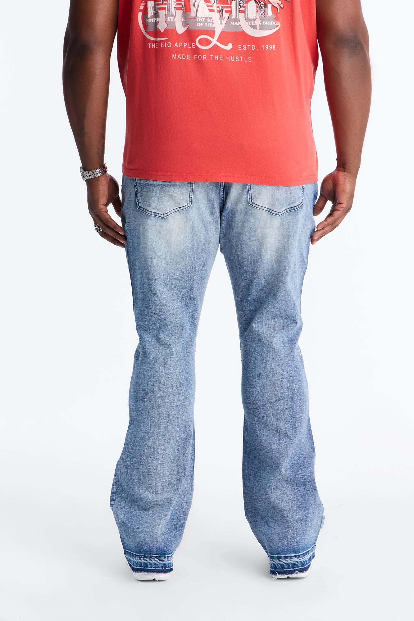 Stacked Skinny Flare Star Burst Jeans - Medium Blue Wash - Image 9