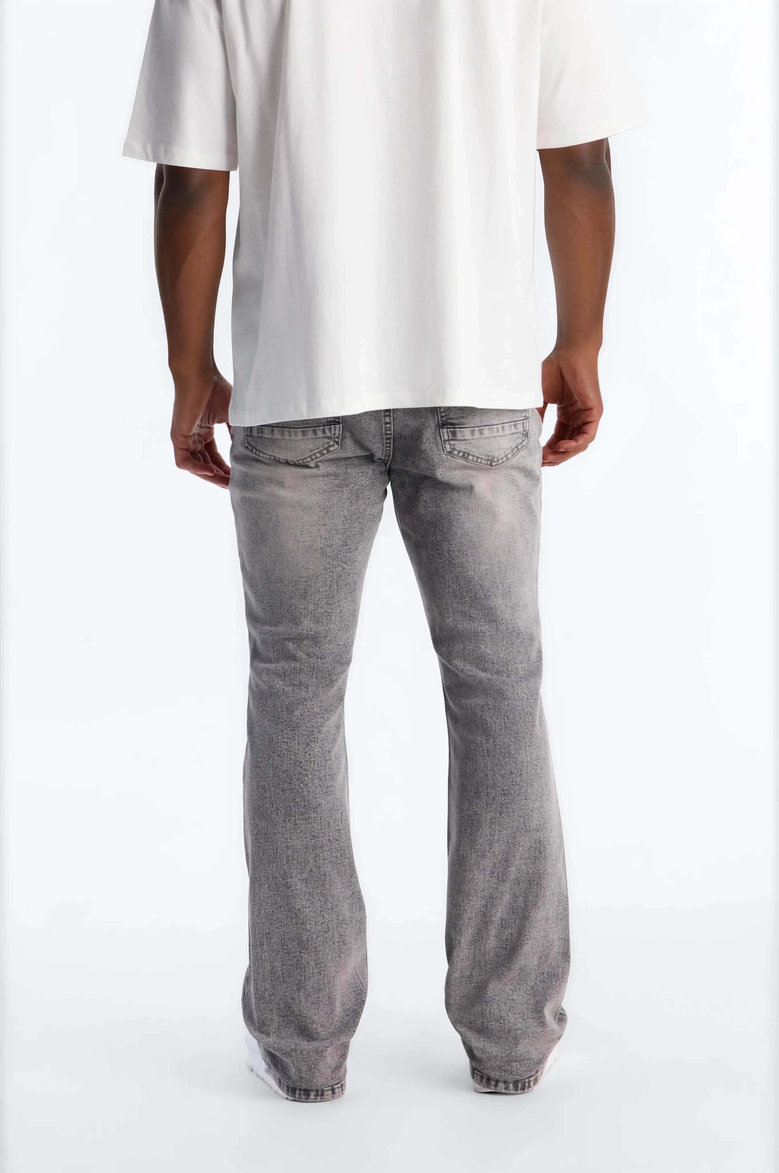 Stacked Skinny Flare Threaded Destroyed Jeans - Grey - Image 3