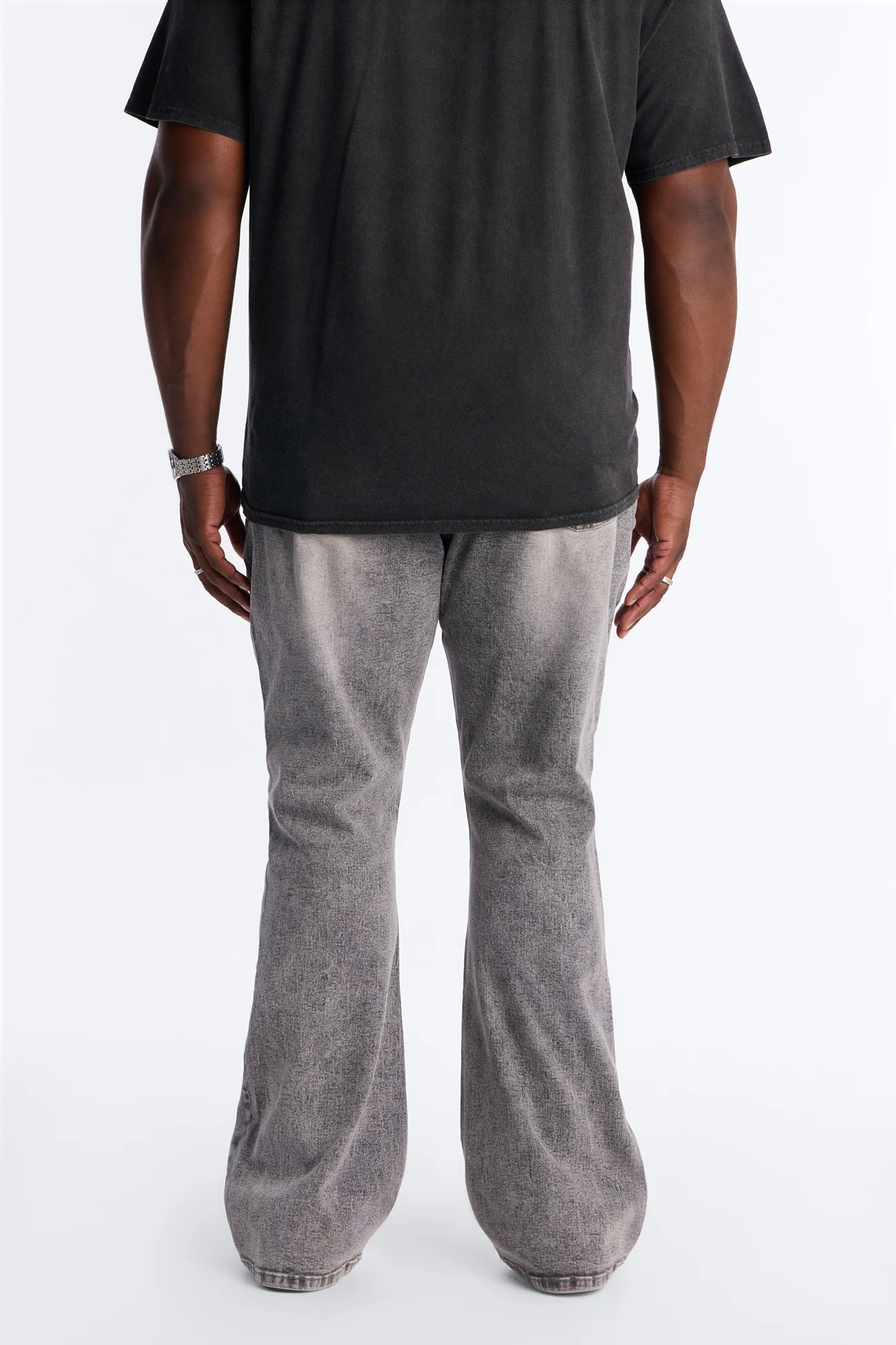 Stacked Skinny Flare Threaded Destroyed Jeans - Grey - Image 7