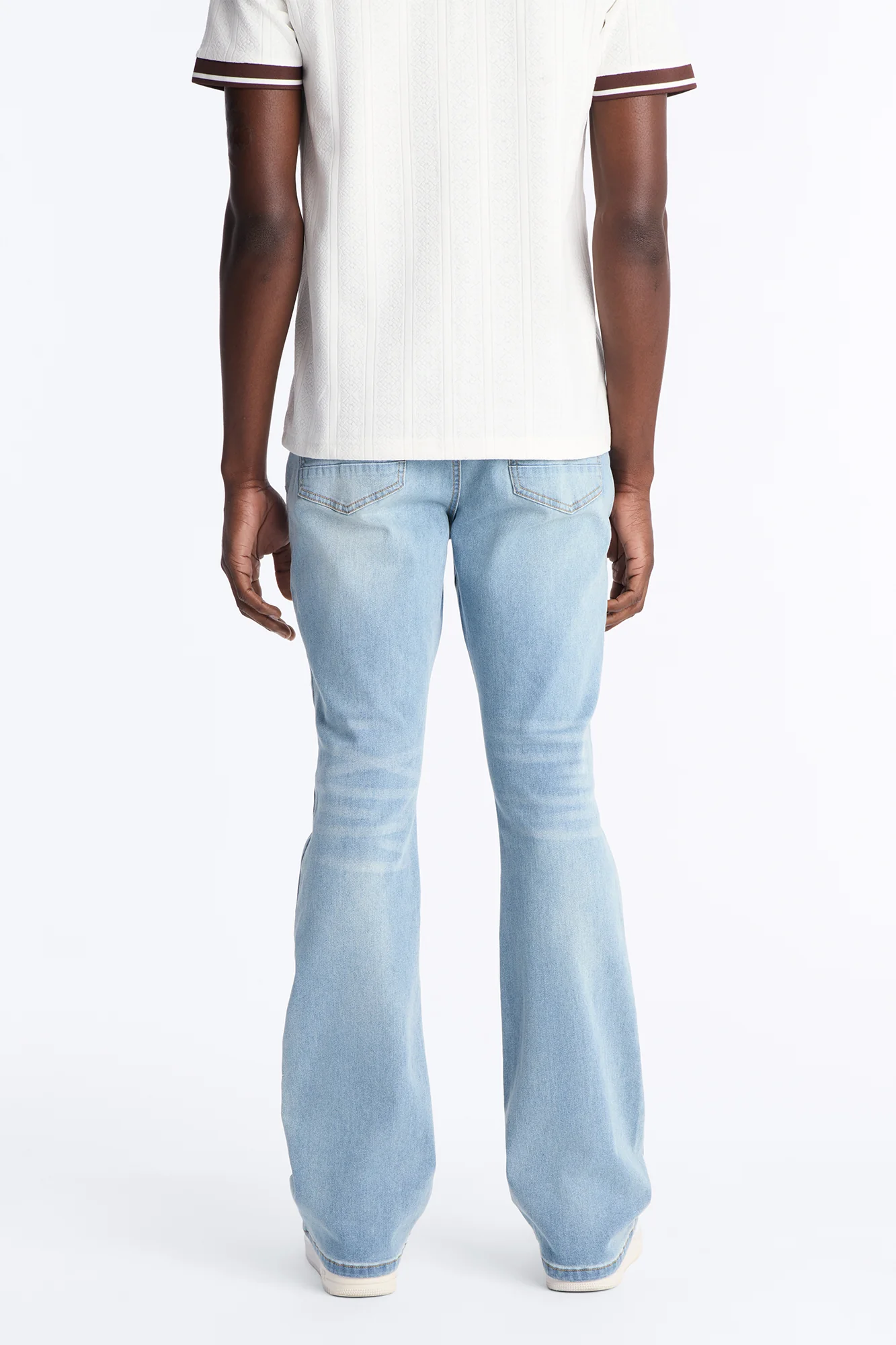 Stacked Skinny Flare Threaded Destroyed Jeans - Light Blue Wash - Image 4