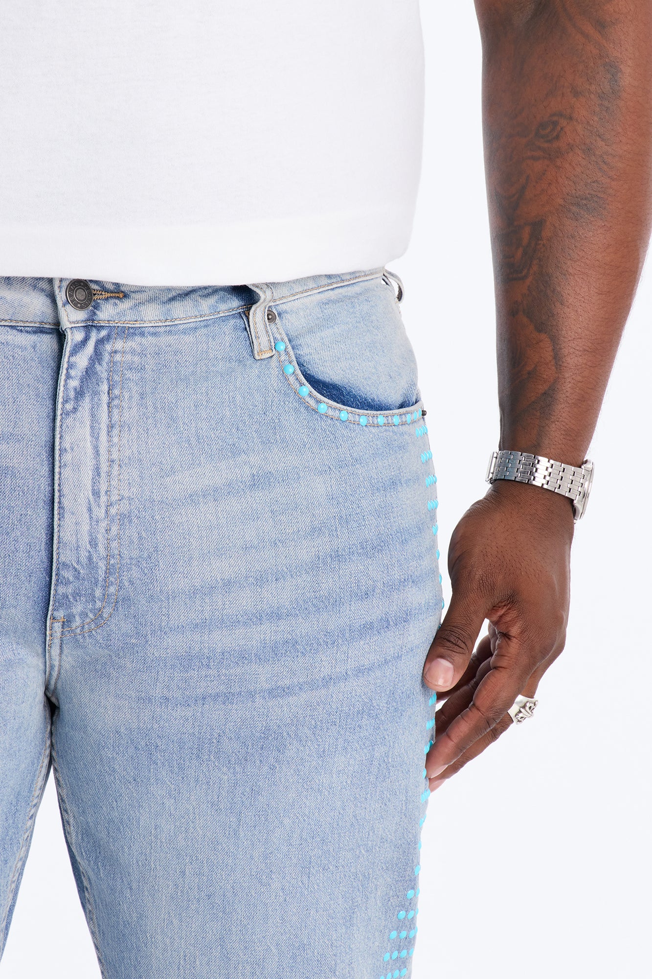 Stacked Slim Flare Pearl Strike Jeans - Light Blue Wash - Image 8