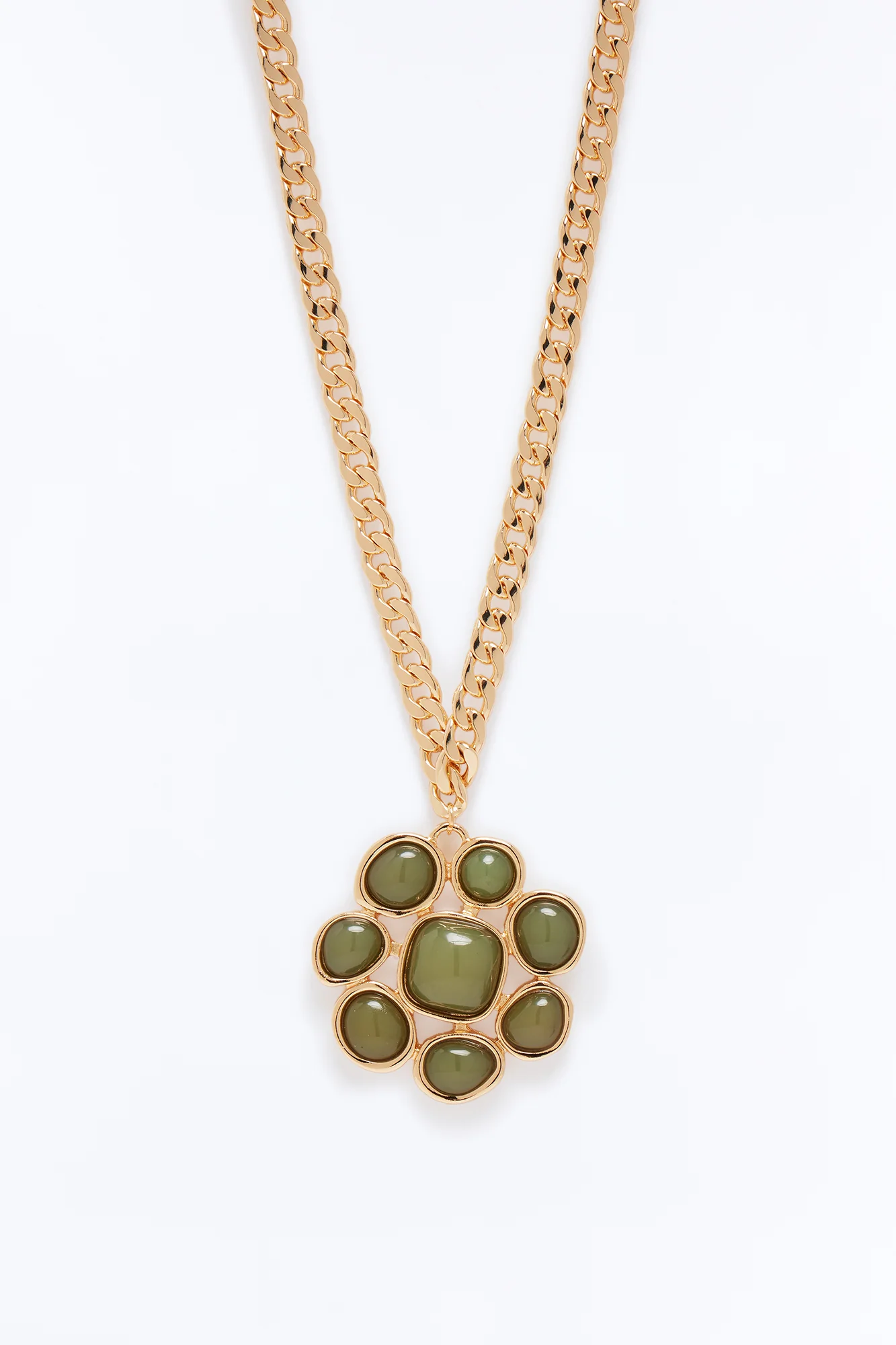 Stand Tall Floral Pendant Necklace - Gold/Green - Image 3