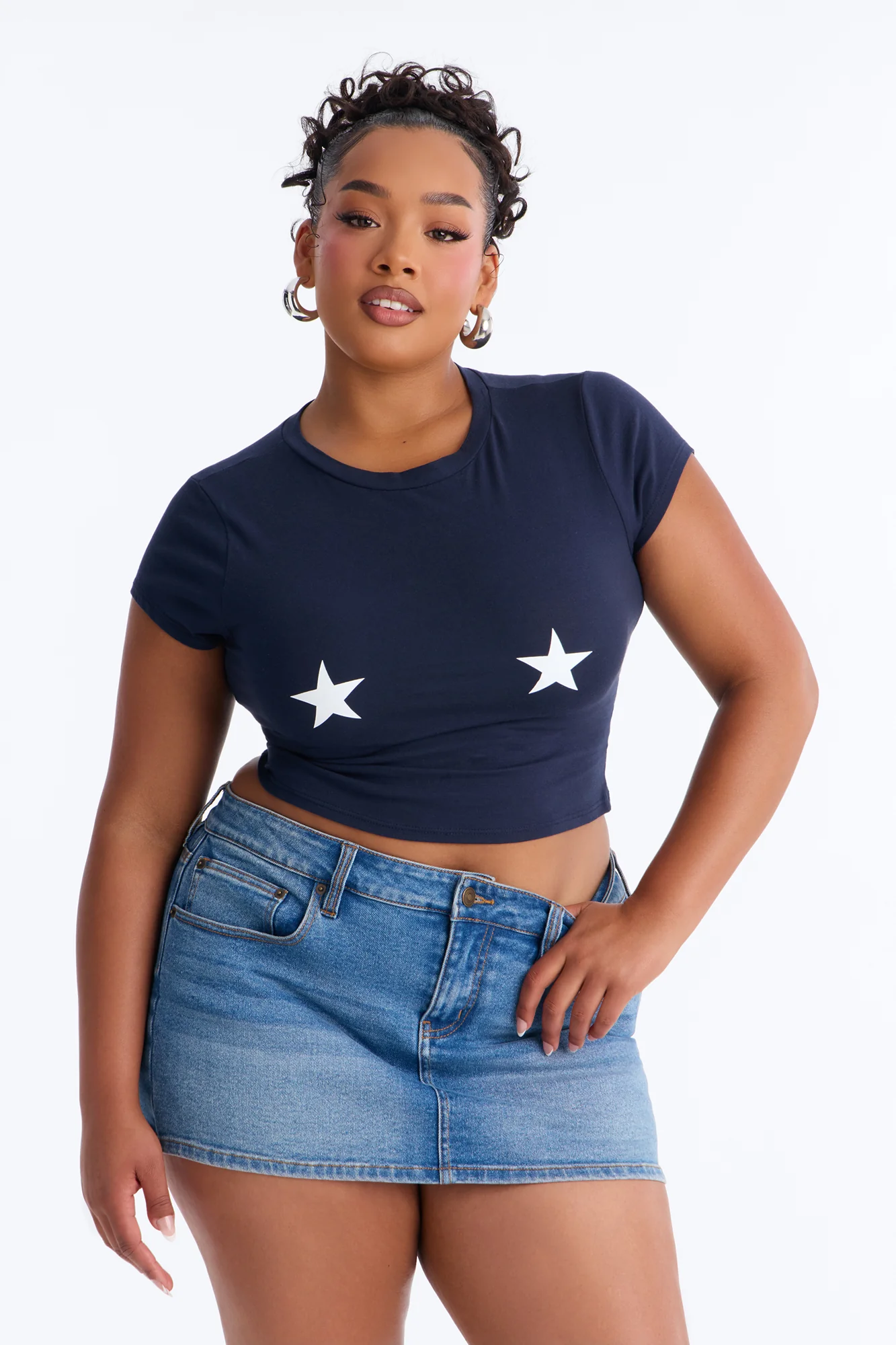 Star Girl Graphic Baby Tee - Navy - Image 3