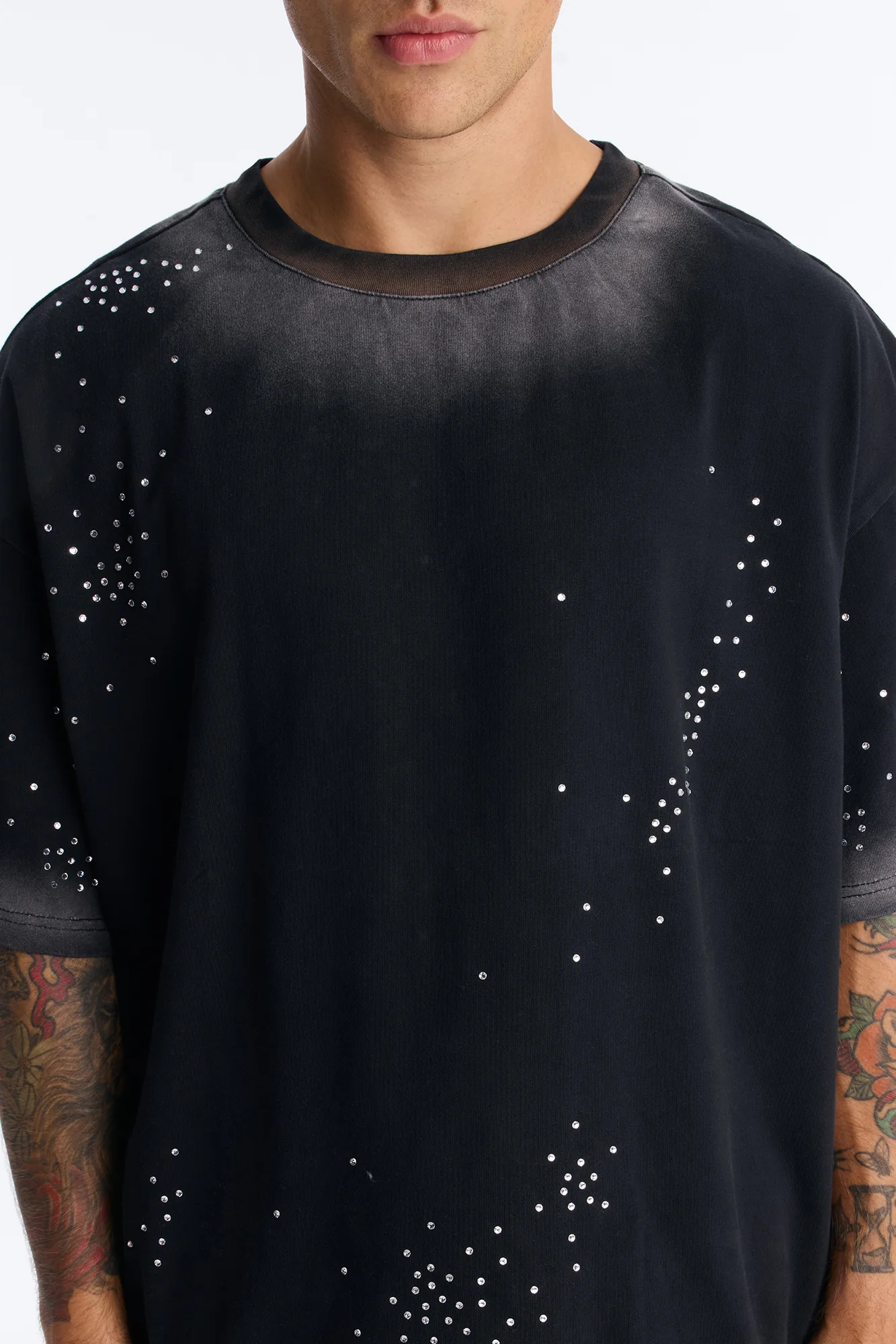 Stardust Dissolved Wash Rhinestone Tee - Black Wash - Image 3