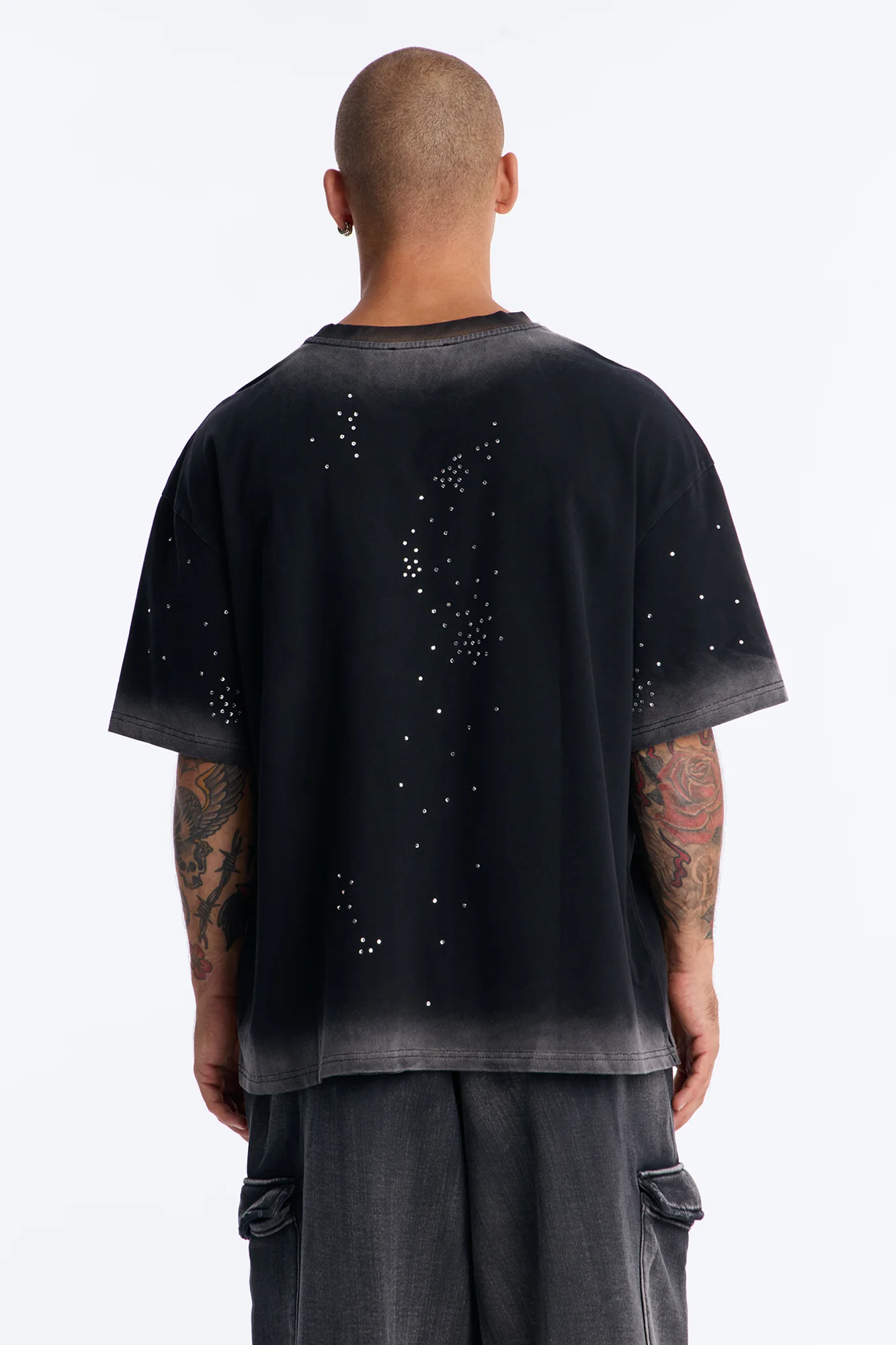 Stardust Dissolved Wash Rhinestone Tee - Black Wash - Image 4