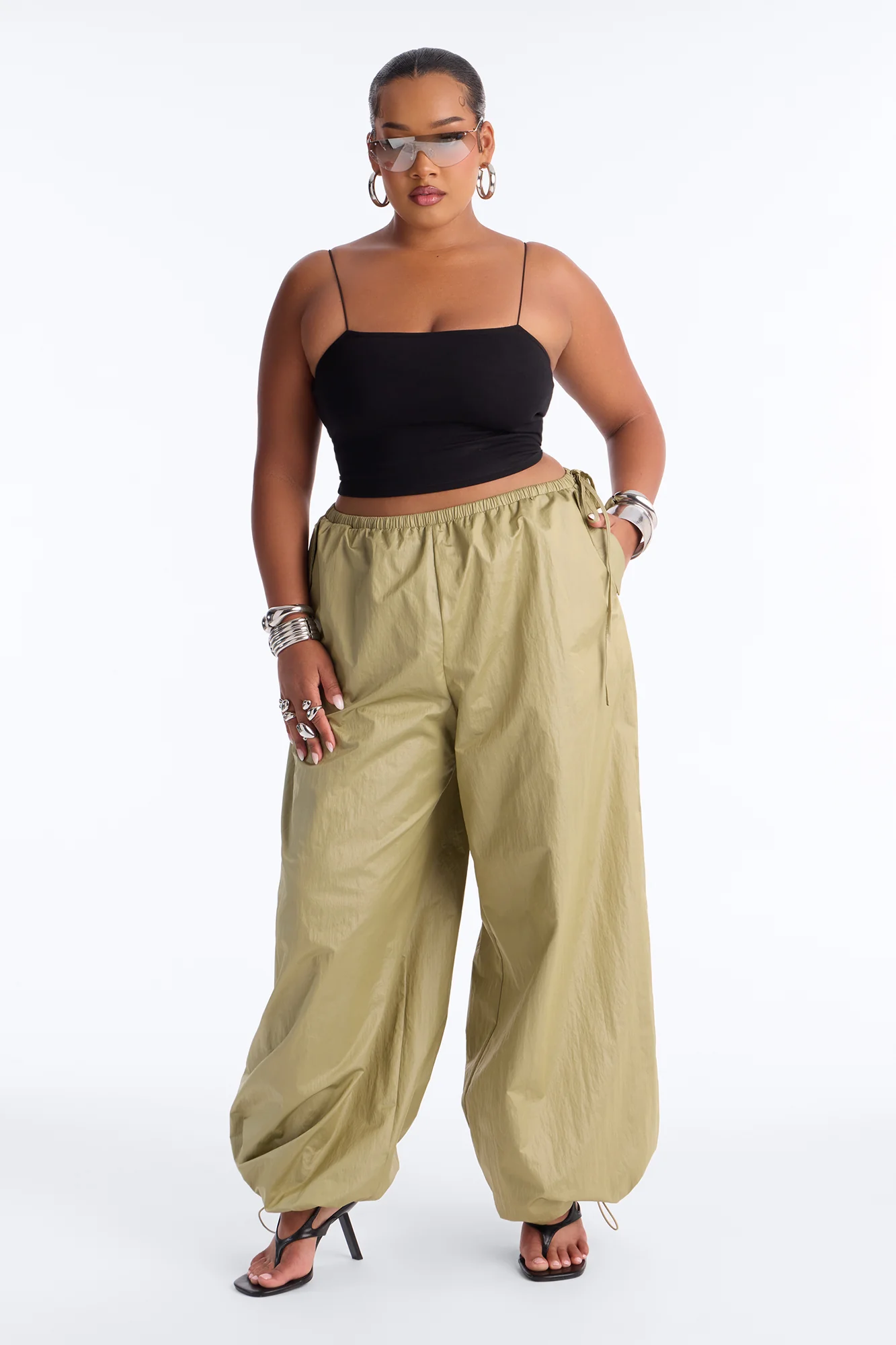 Stardust Nylon Balloon Pant - Olive - Image 6