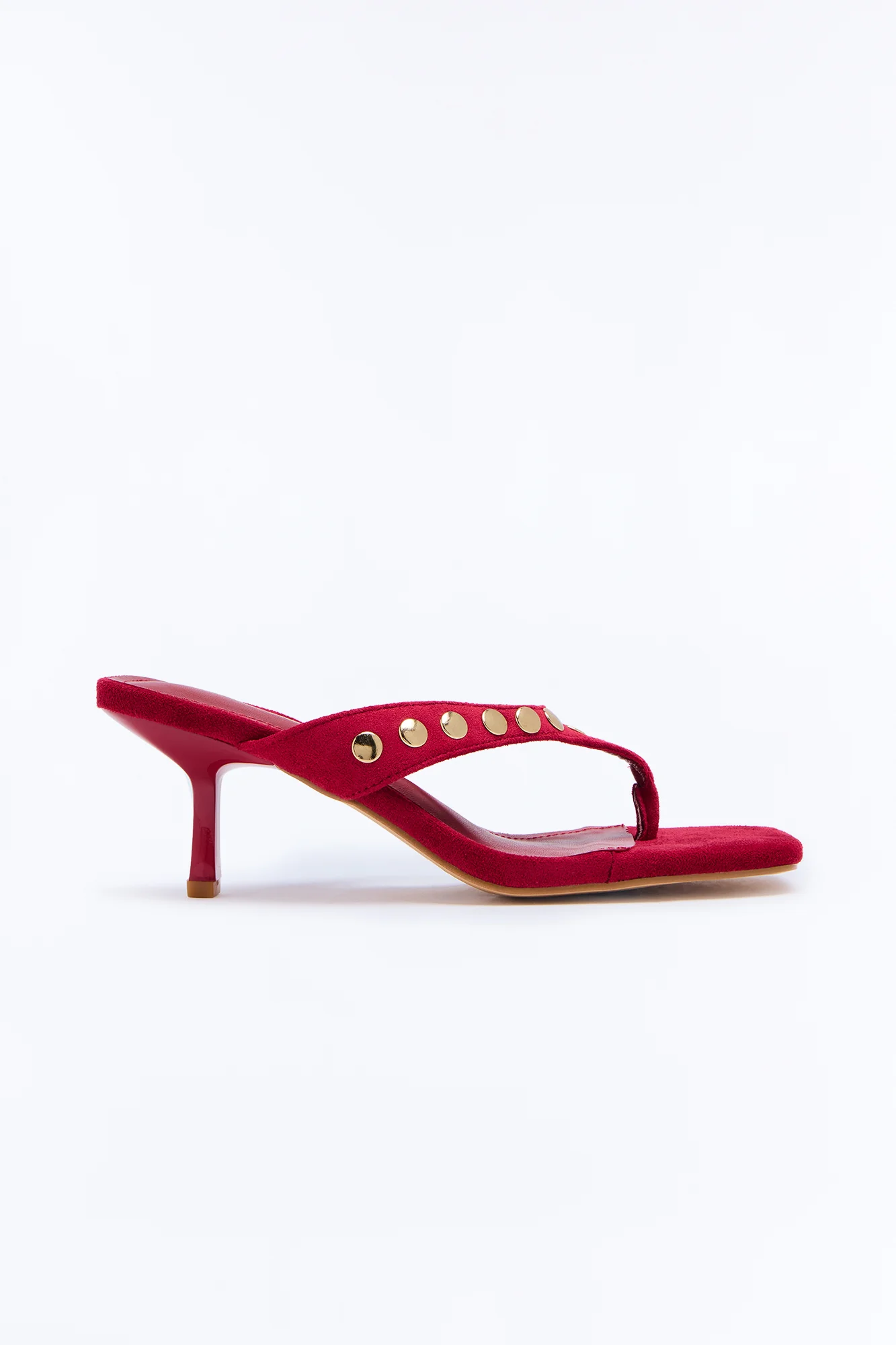 Stay Fine Studded Thong Heels - Red - Image 3