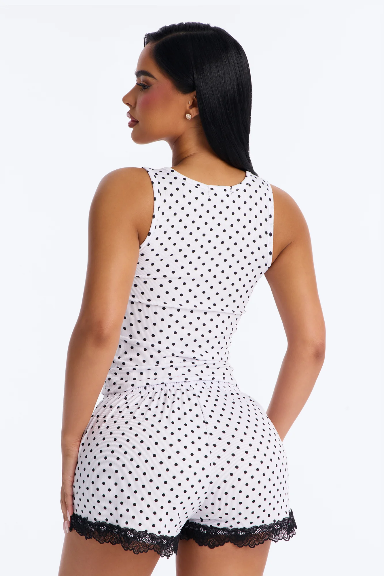 Stay Fresh Polka Dot PJ Short Set - White/Black - Image 3