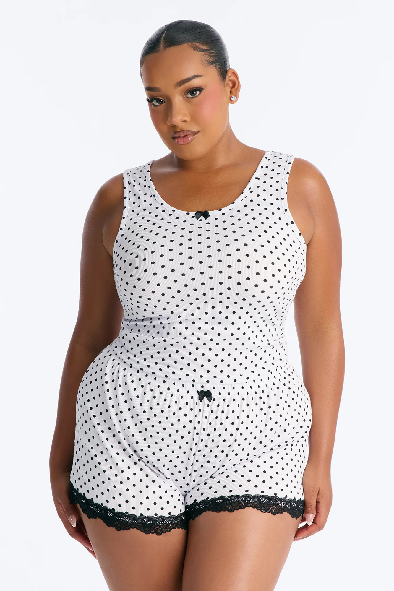 Stay Fresh Polka Dot PJ Short Set - White/Black - Image 4