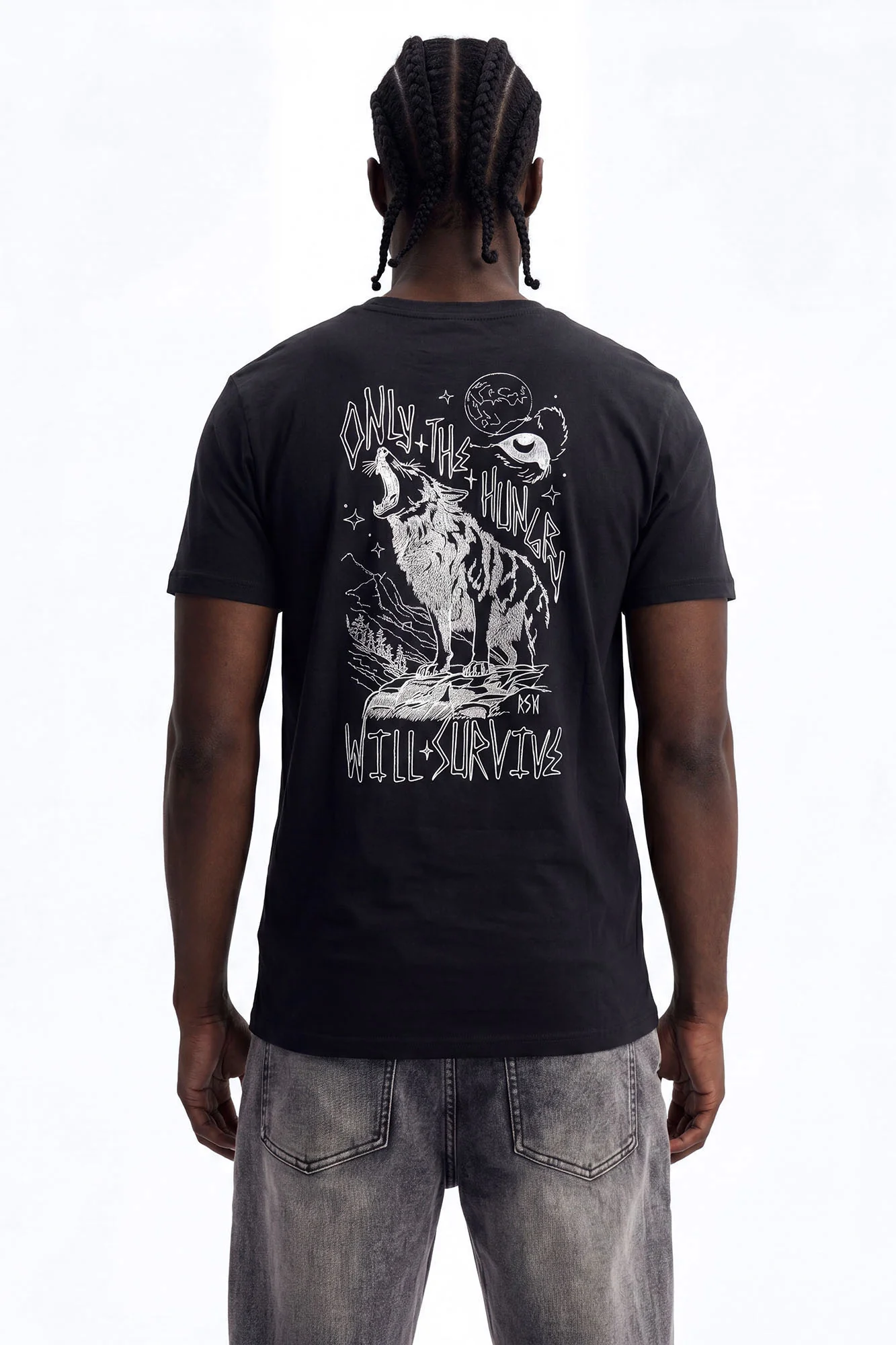 Stay Hungry Embroidered Short Sleeve Tee - Black