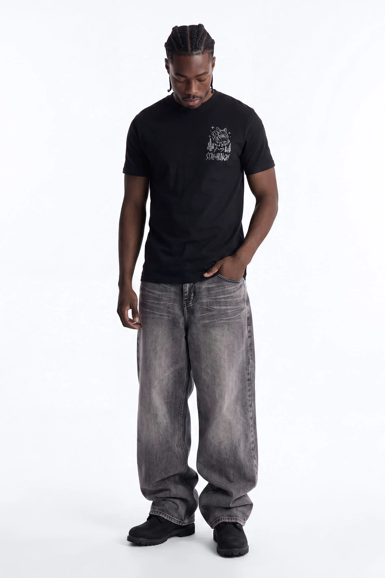 Stay Hungry Embroidered Short Sleeve Tee - Black - Image 2