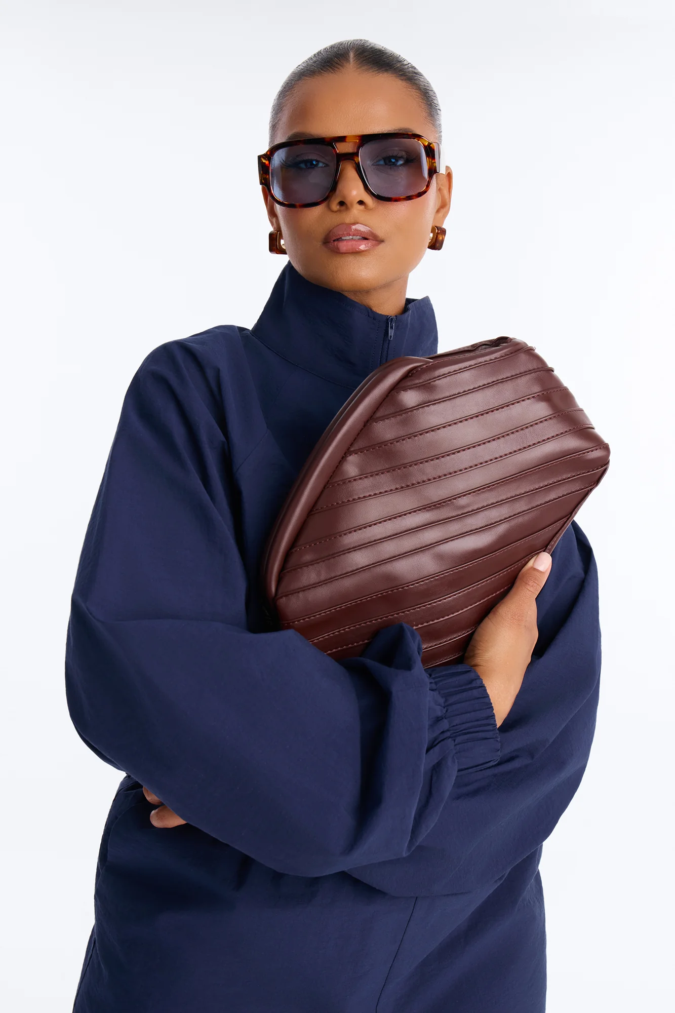 Stay In Your Lane Faux Leather Clutch Handbag - Brown - Image 3