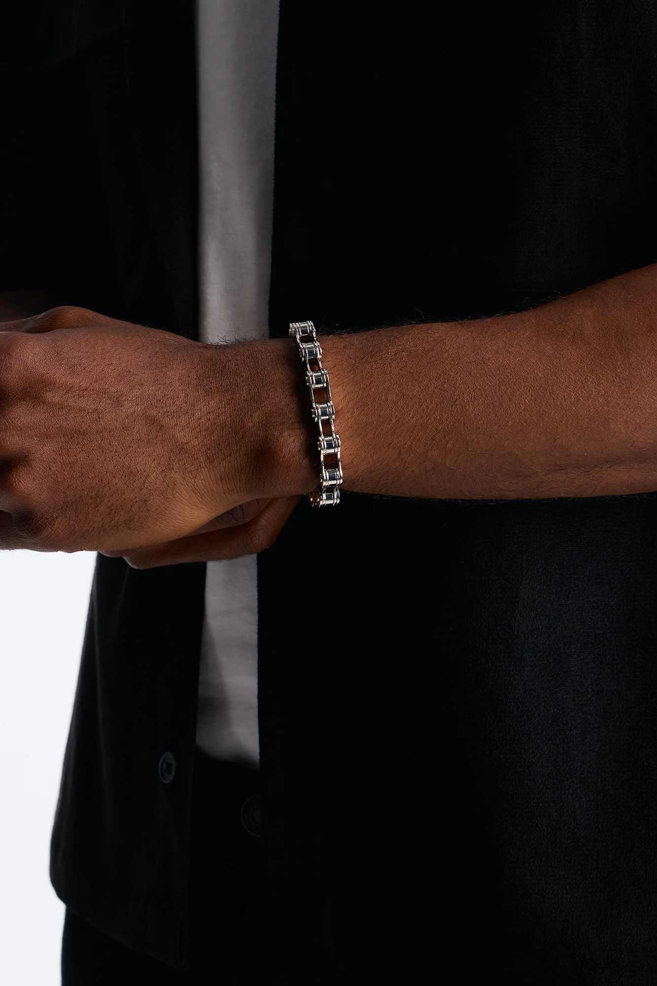 Steel Bike Chain Link Bracelet - Silver - Image 2