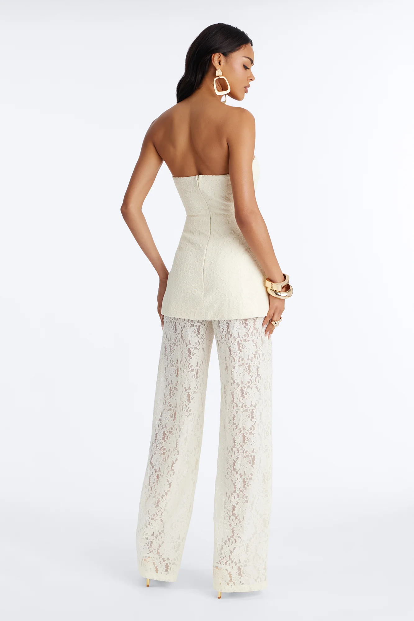 Stella Lace Strapless Jumpsuit - Cream - Image 4
