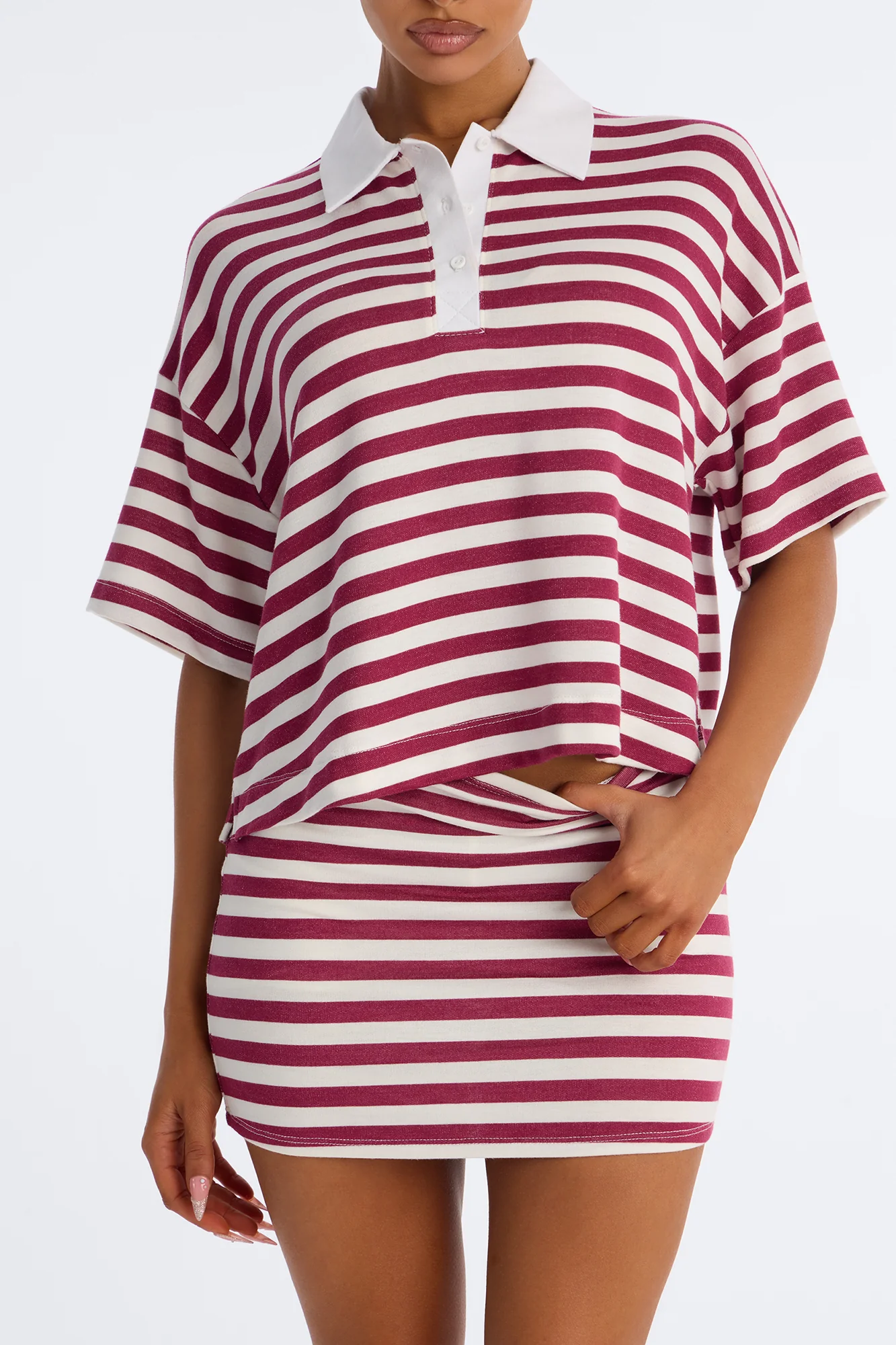 Steph Striped Skirt Set - Wine/combo - Image 3