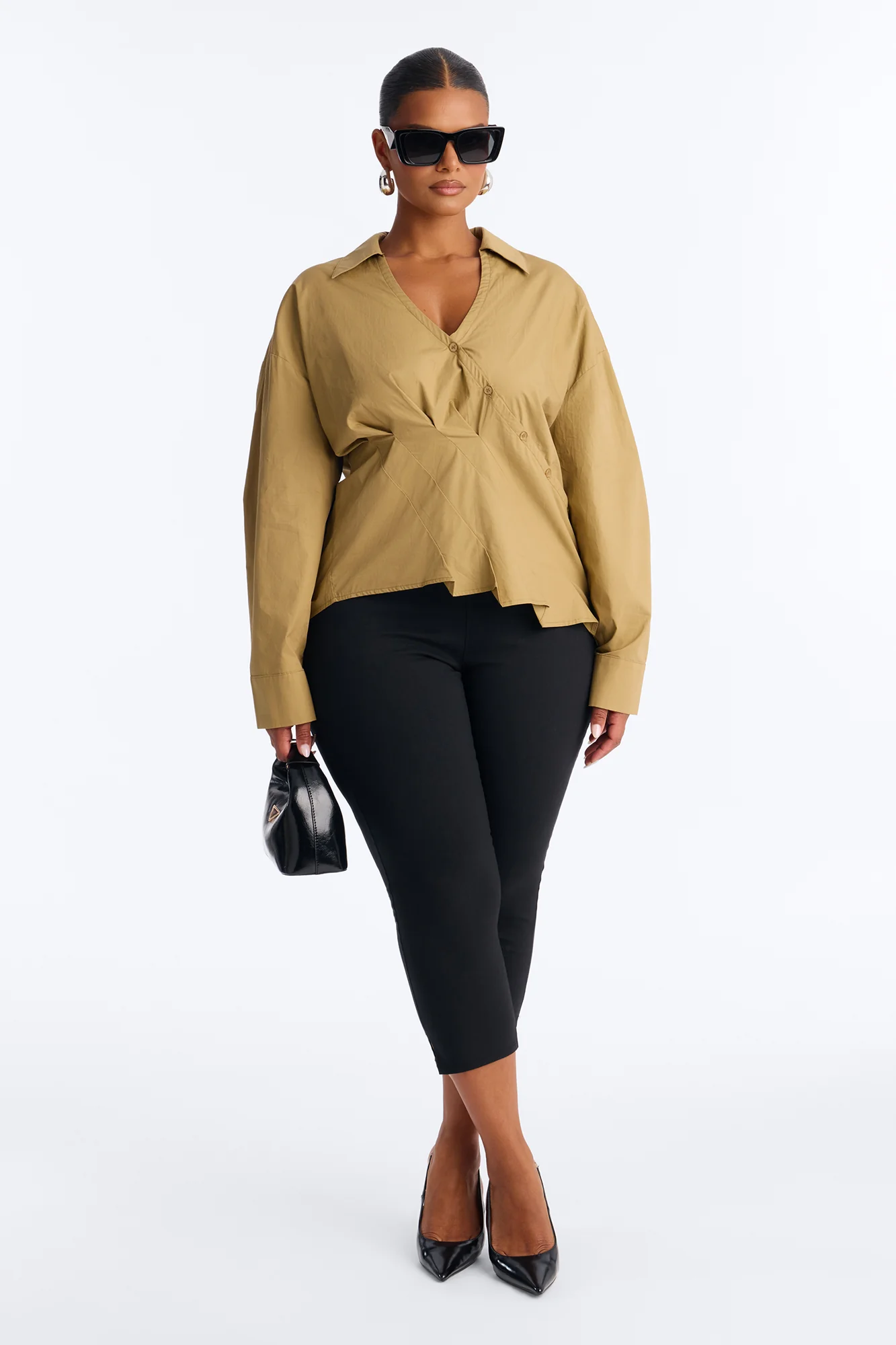 Stepping Out Asymmetrical Poplin Shirt - Military Green - Image 6