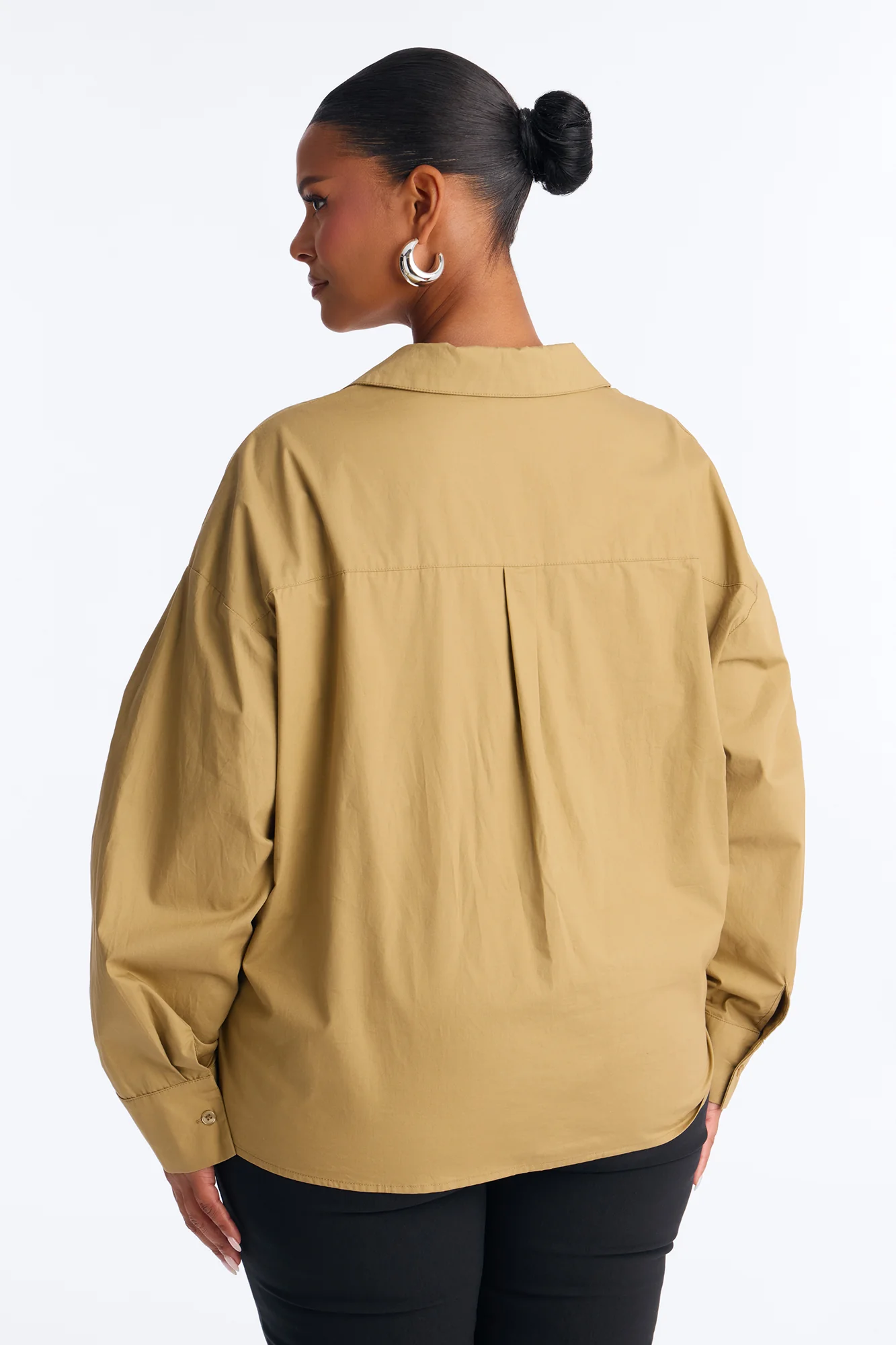 Stepping Out Asymmetrical Poplin Shirt - Military Green - Image 8