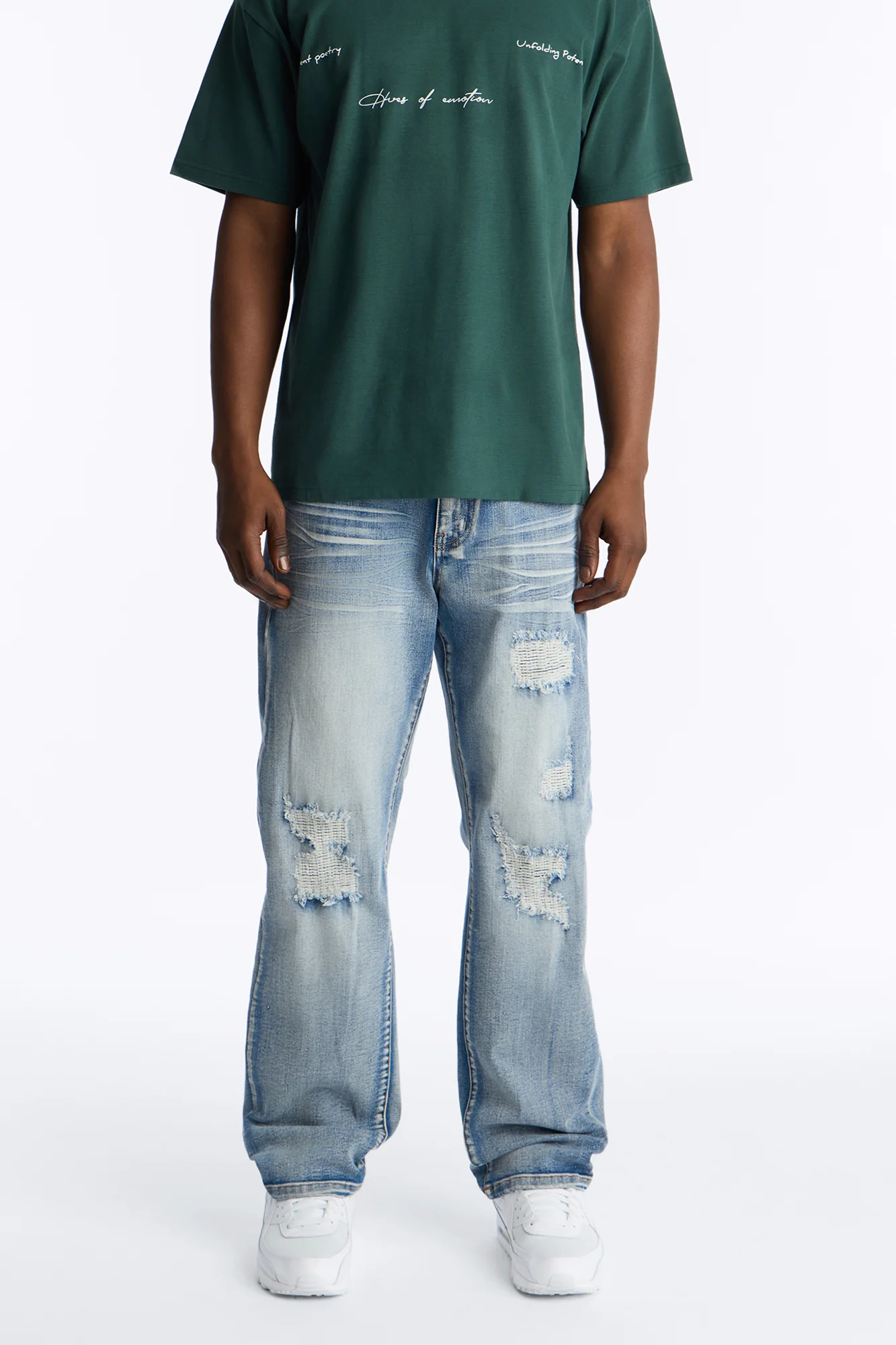 Straight Classic Destroyed Jean - Light Blue Wash - Image 2