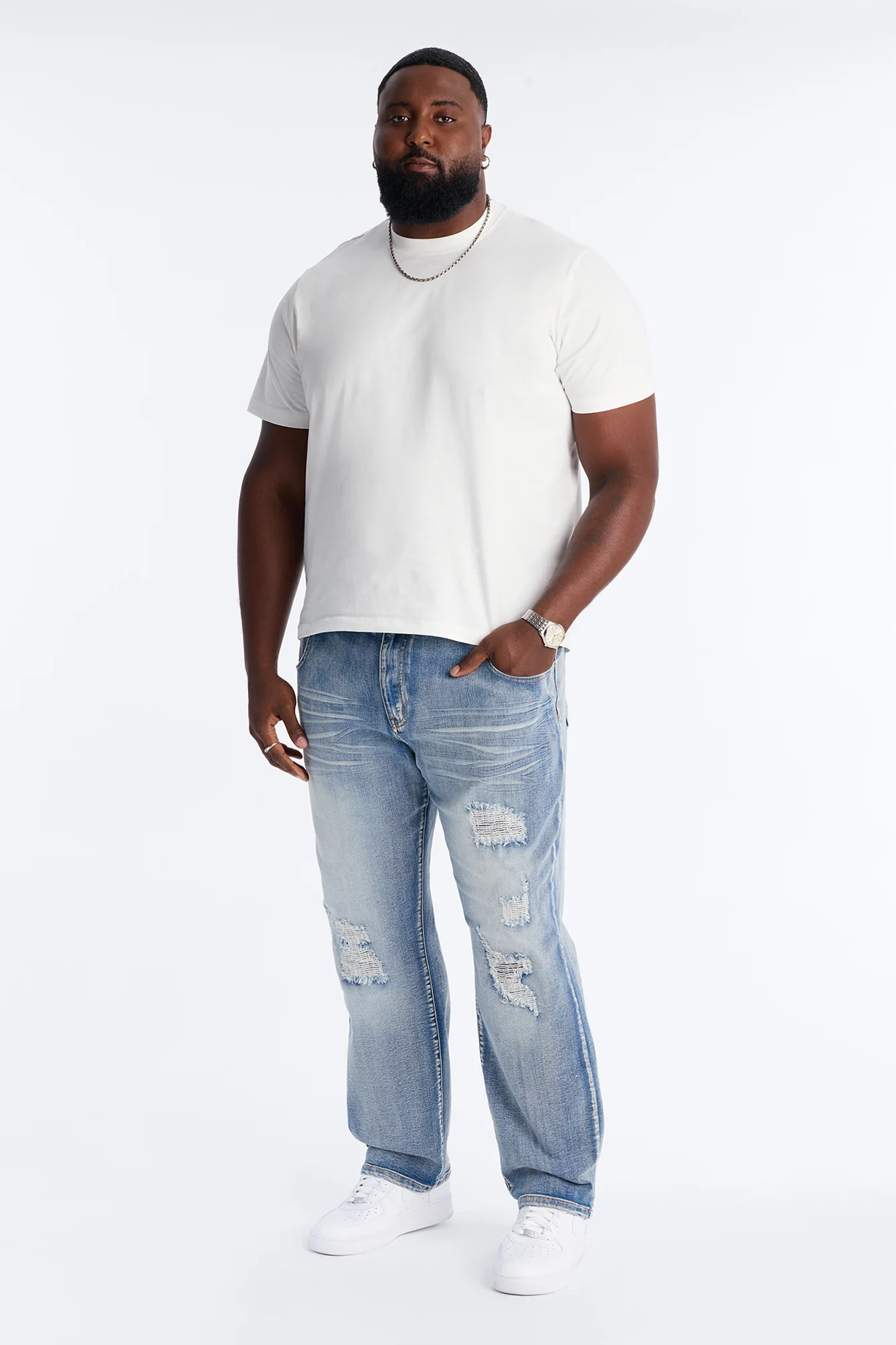 Straight Classic Destroyed Jean - Light Blue Wash - Image 5