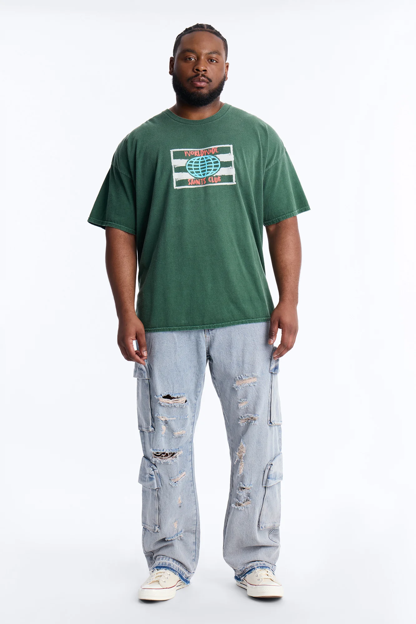 Straight Fractured Cargo Jean - Light Wash - Image 6