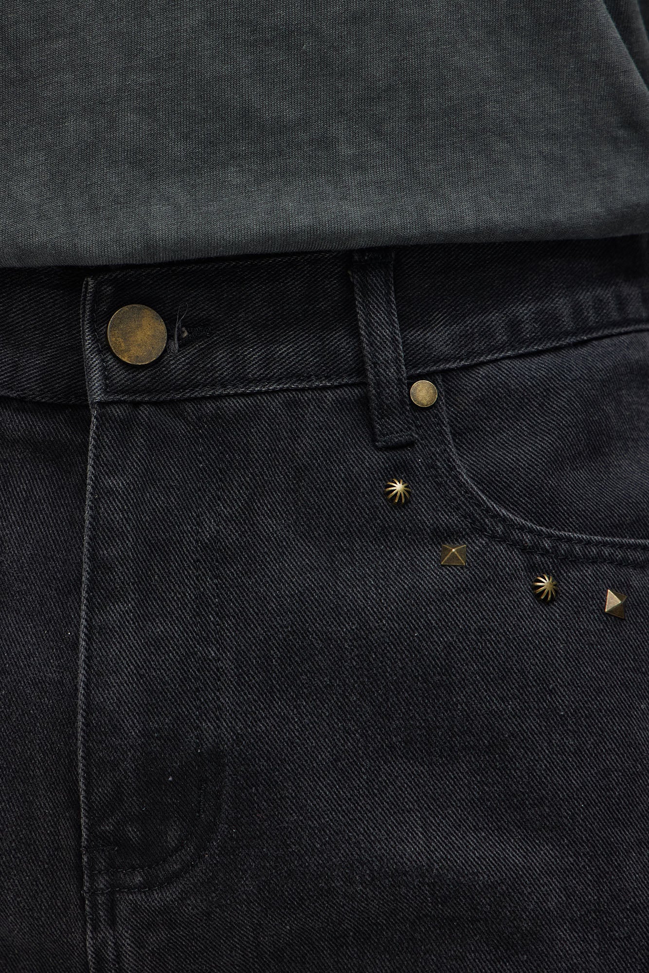Straight Going Down Studded Jeans - Black Wash - Image 3