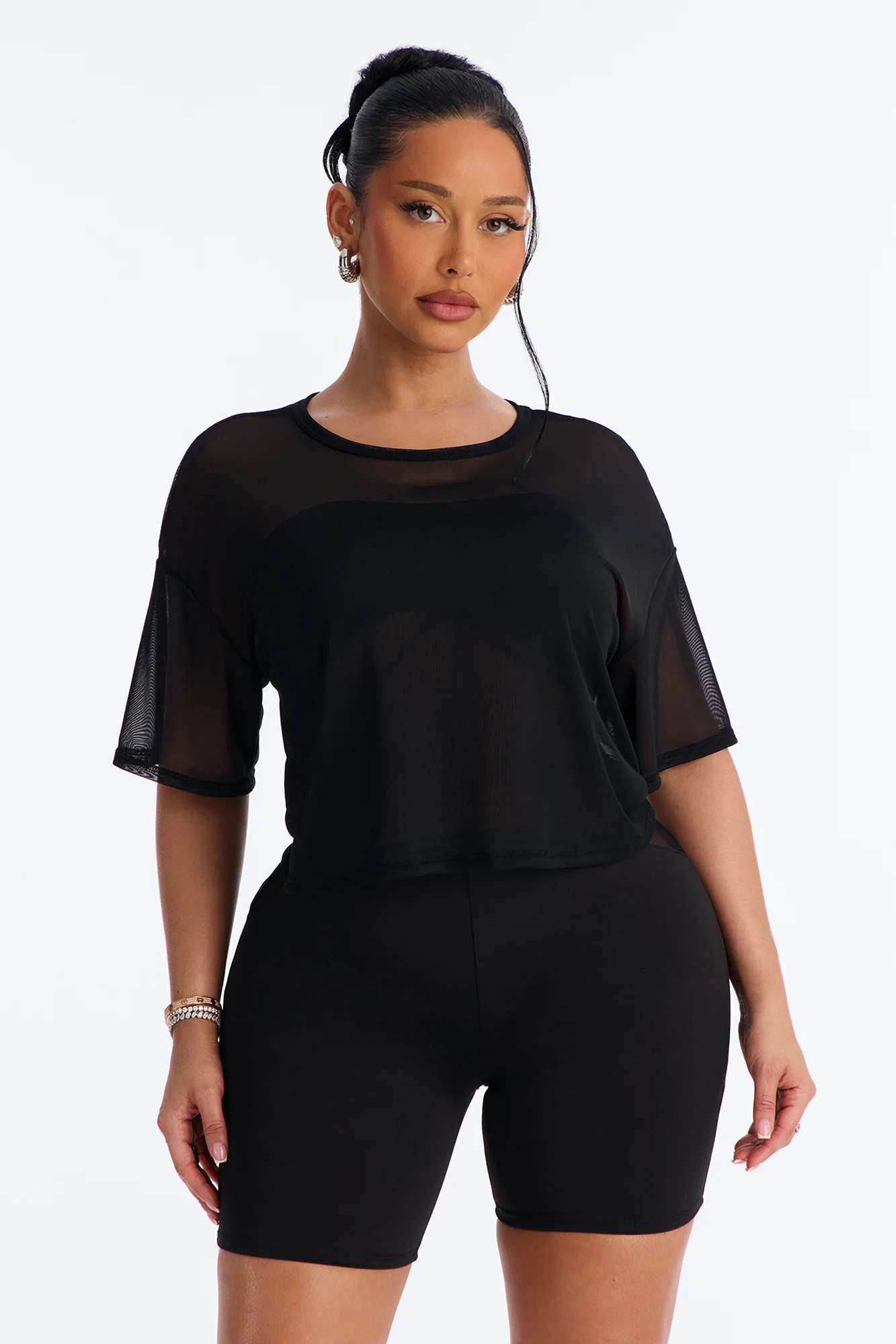 Street Chic Mesh Top and Romper - Black