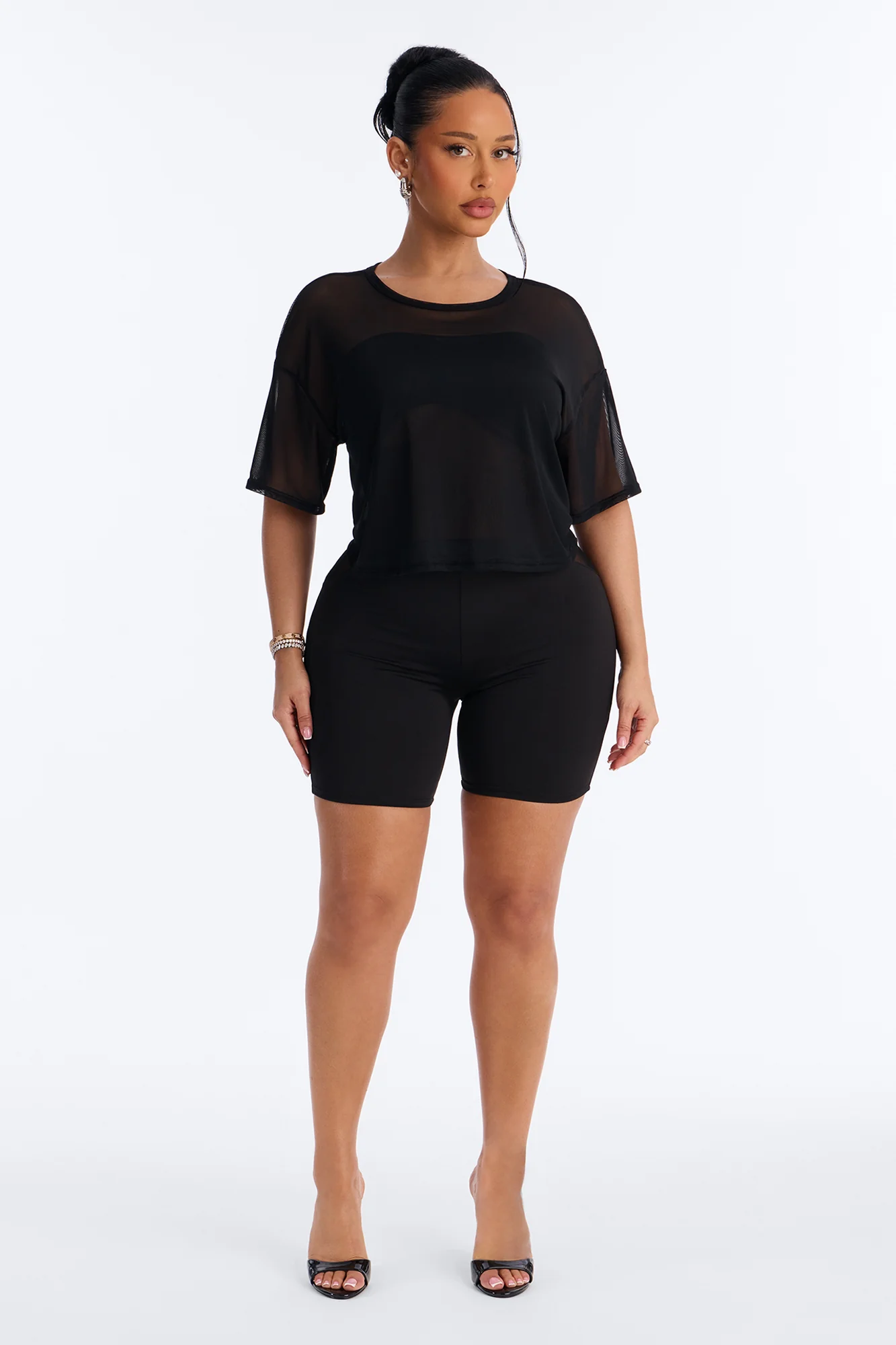Street Chic Mesh Top and Romper - Black - Image 2