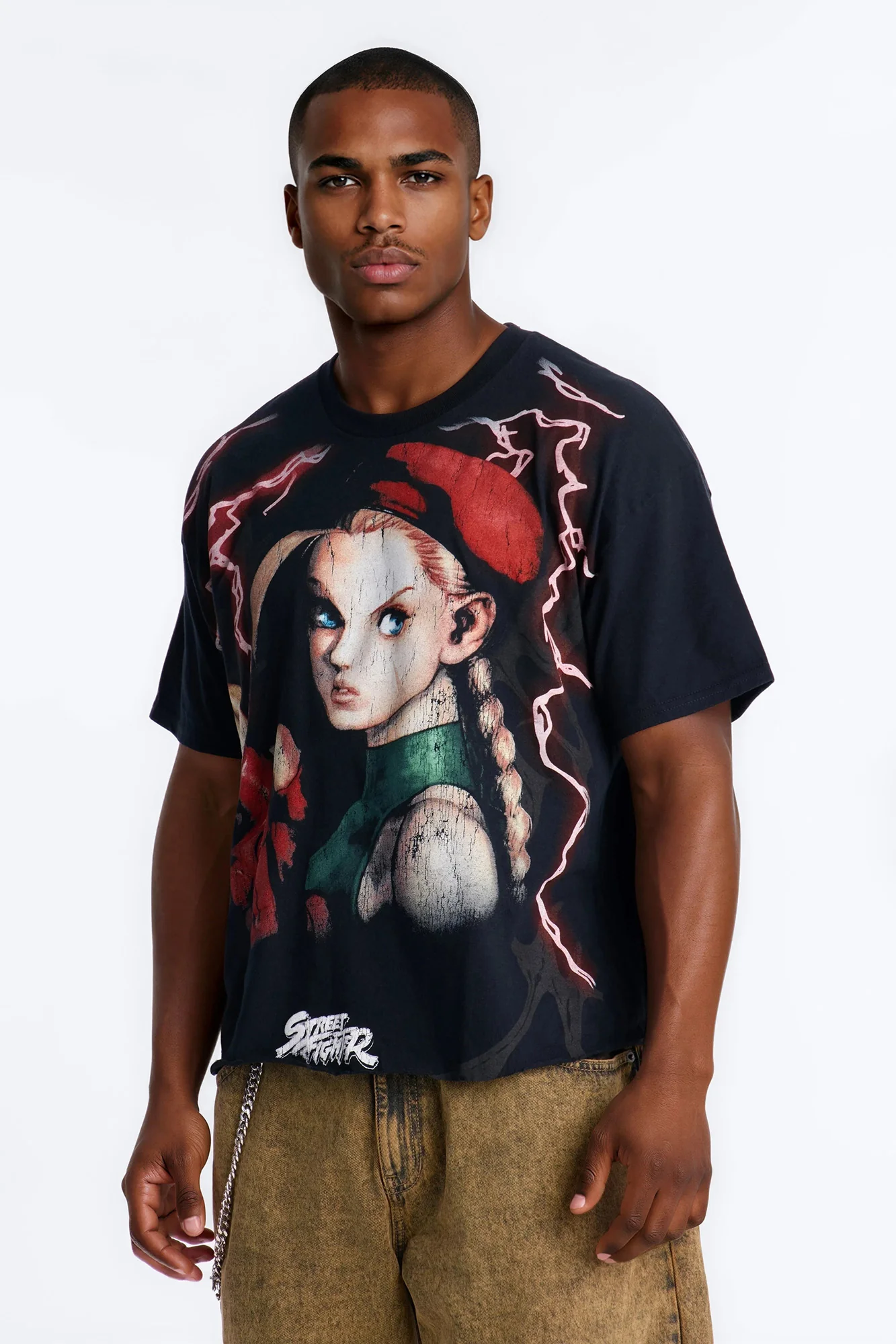 Street Fighter Cammy Delta Red Boxy Short Sleeve Tee - Black