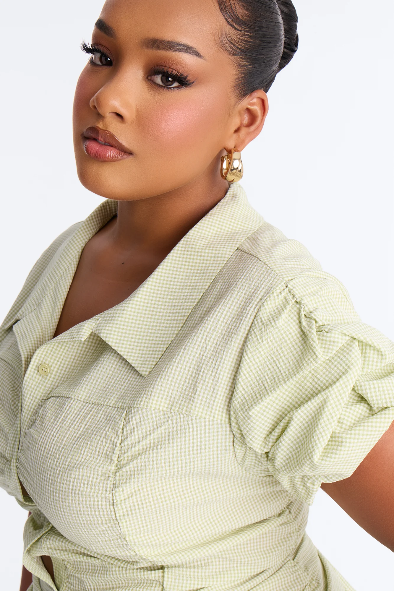 Streetwear Sweetness Ruched Gingham Top - Sage/combo - Image 8