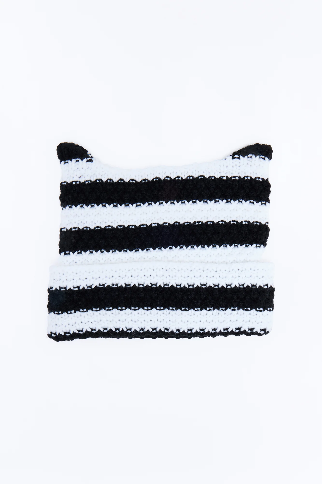 Striped Cat Ears Knit Beanie - Black/combo - Image 3