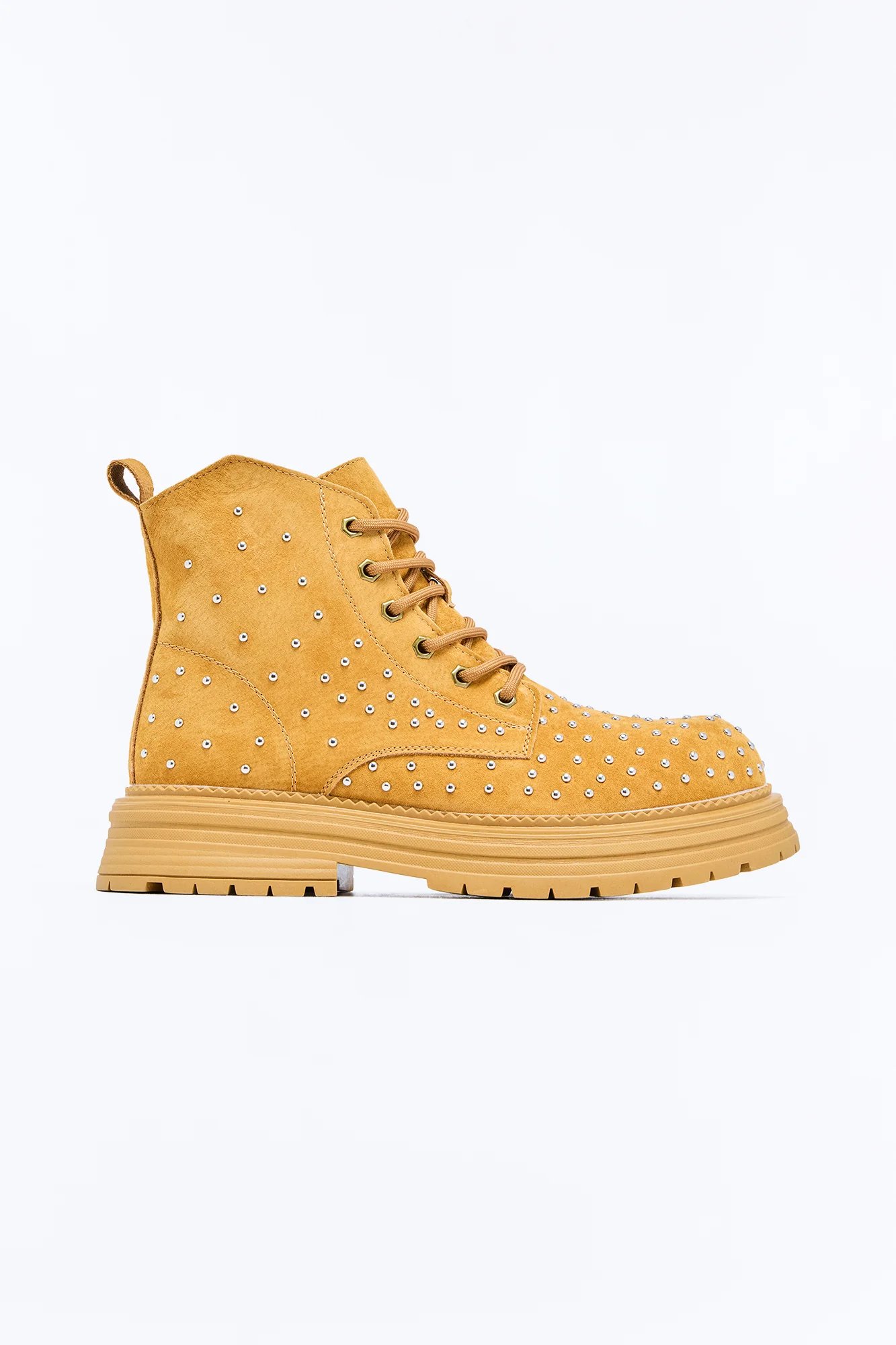 Studded Rebel Suede Lace Up Boot - Tan
