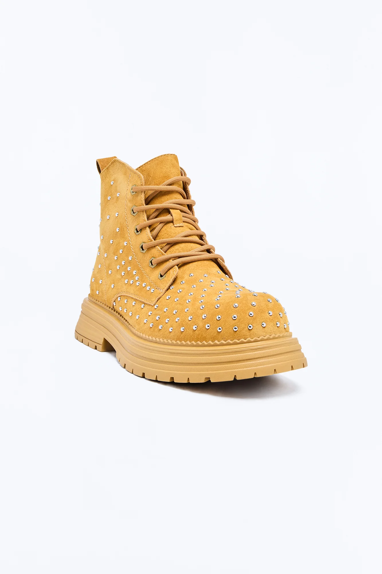 Studded Rebel Suede Lace Up Boot - Tan - Image 2