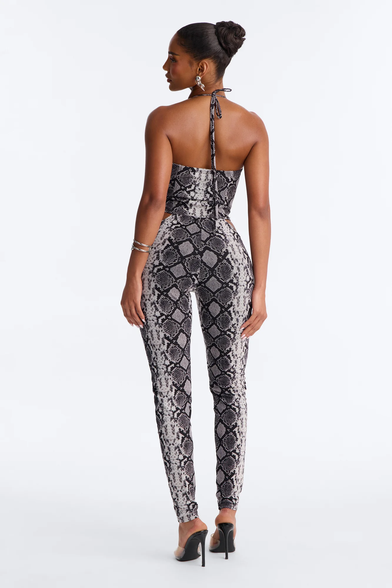 Styla Mesh Lace Trim Catsuit - Black/White - Image 4
