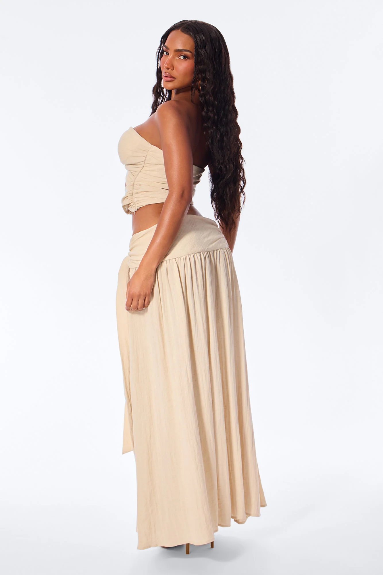 Subtle Flex Linen Maxi Skirt Set - Beige - Image 4