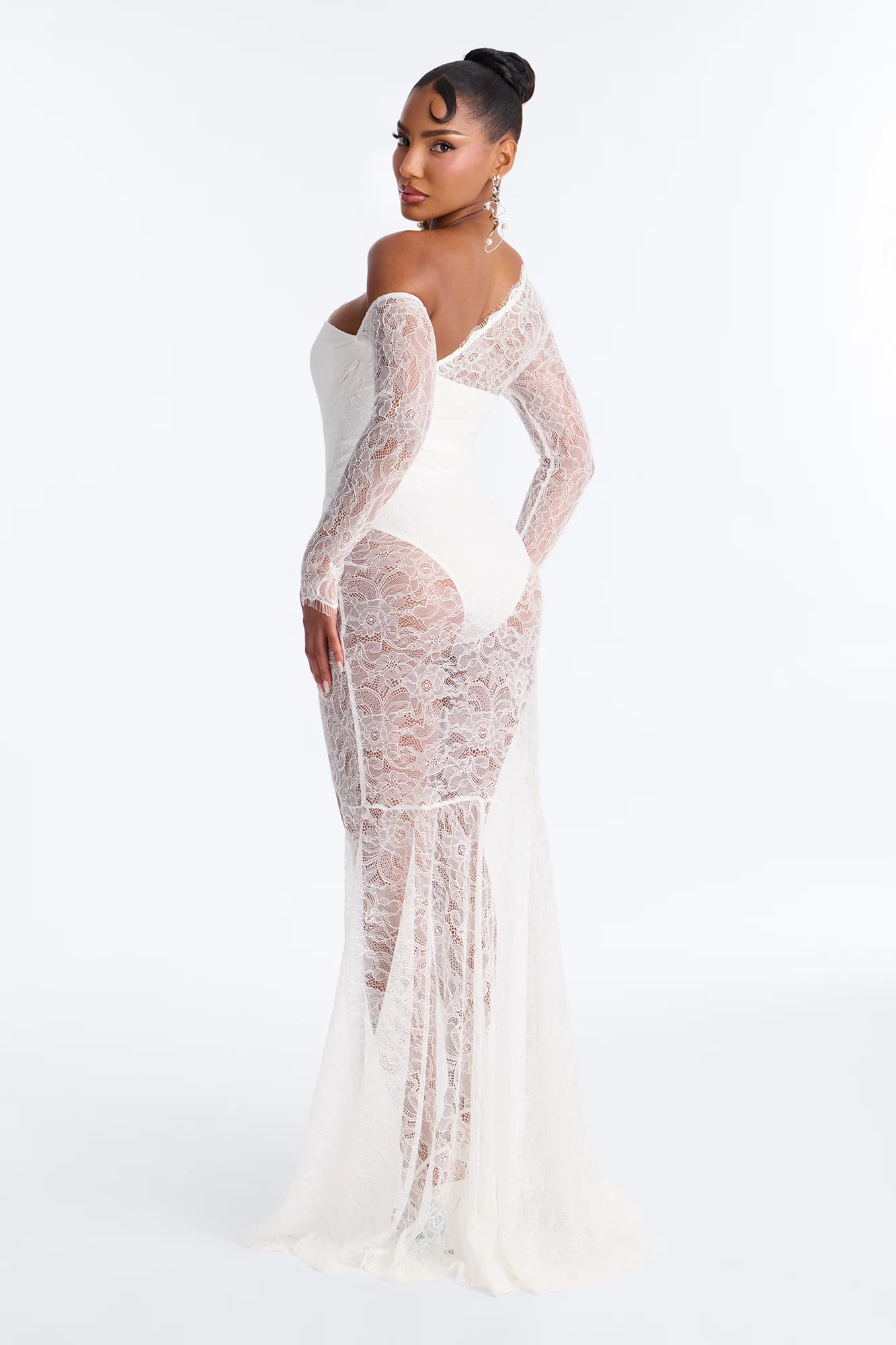 Subtle Flex Sheer Lace Maxi Dress - White - Image 4