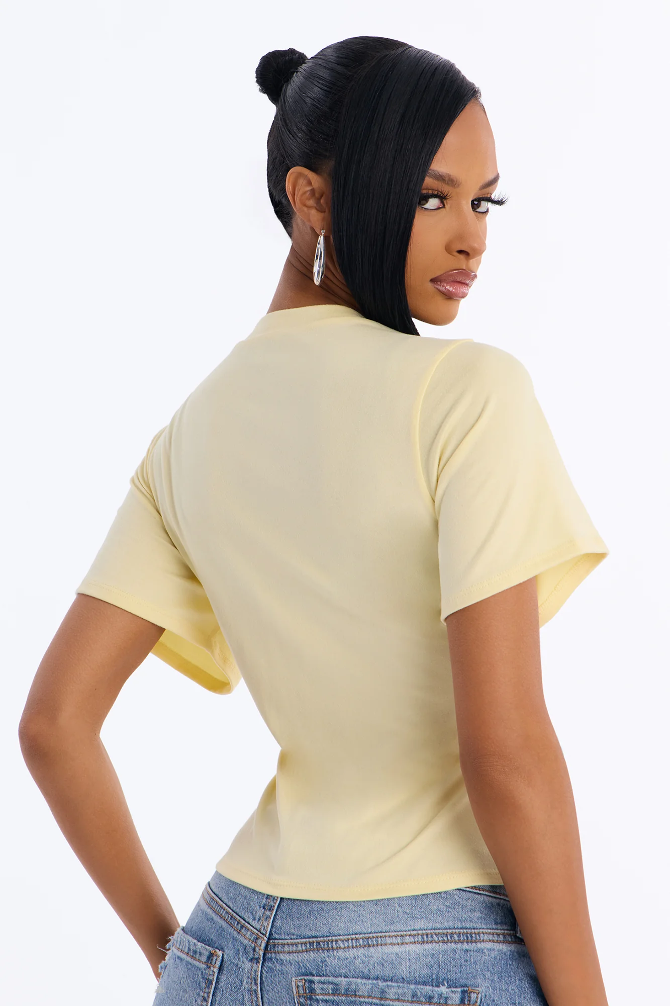 Subtle Intent Tie Front Short Sleeve Top - Butter Yellow - Image 4