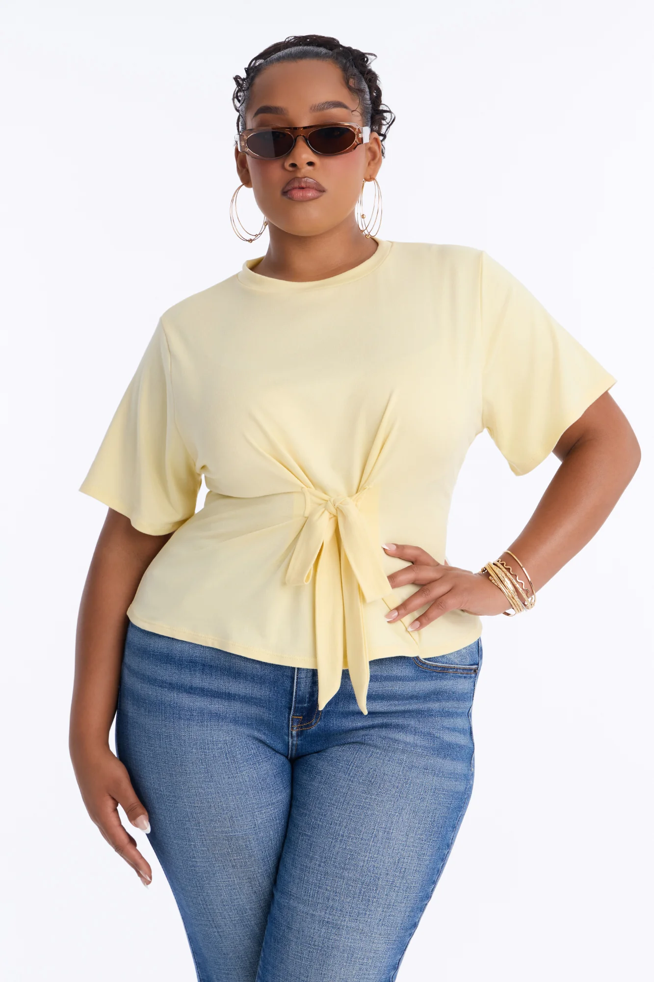 Subtle Intent Tie Front Short Sleeve Top - Butter Yellow - Image 5