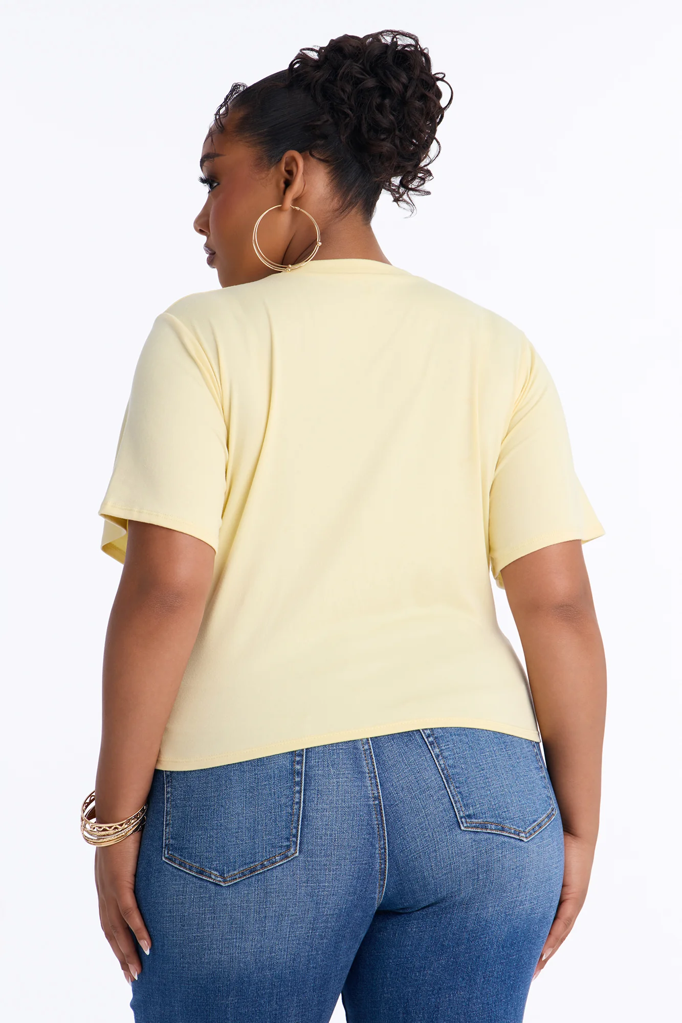 Subtle Intent Tie Front Short Sleeve Top - Butter Yellow - Image 7