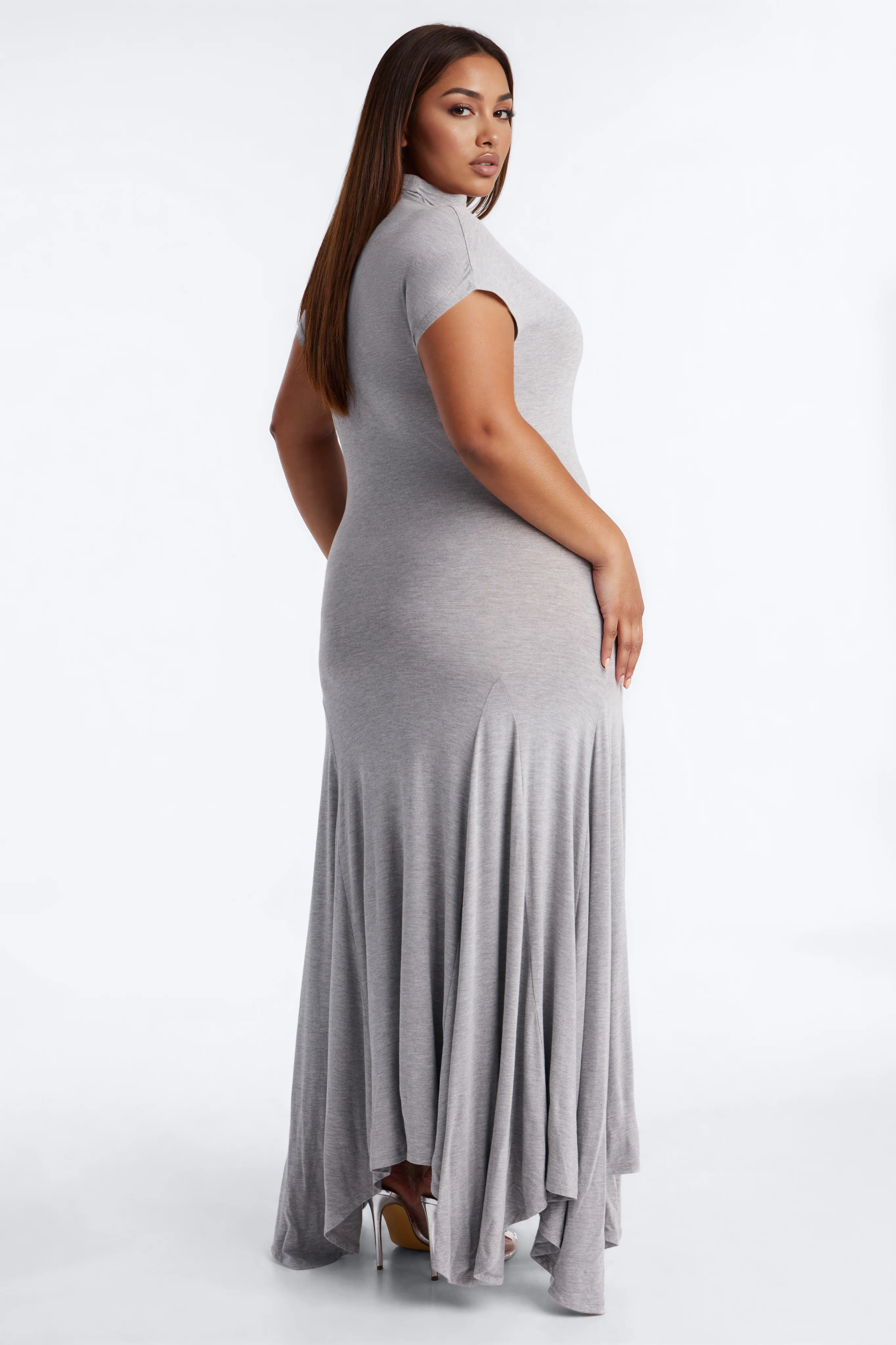 Subtle Statement Mock Neck Maxi Dress - Grey - Image 3