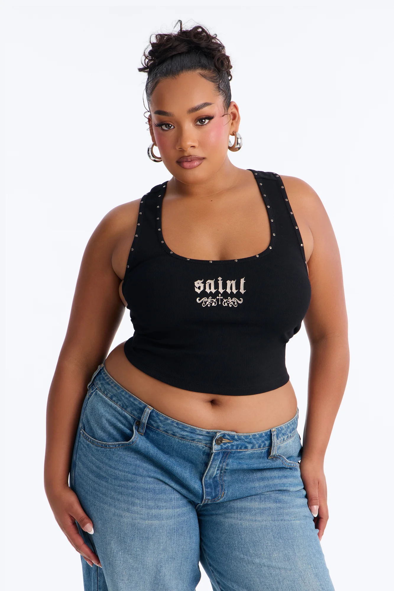 Such A Saint Studded Ribbed Tank Top - Black - Image 5